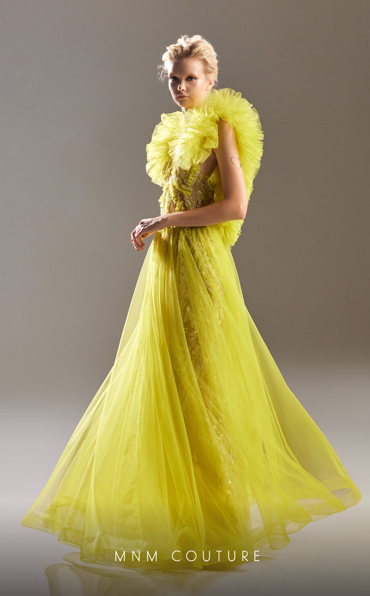 MNM Couture G1515 Beaded A Line Ruffle Formal Dress