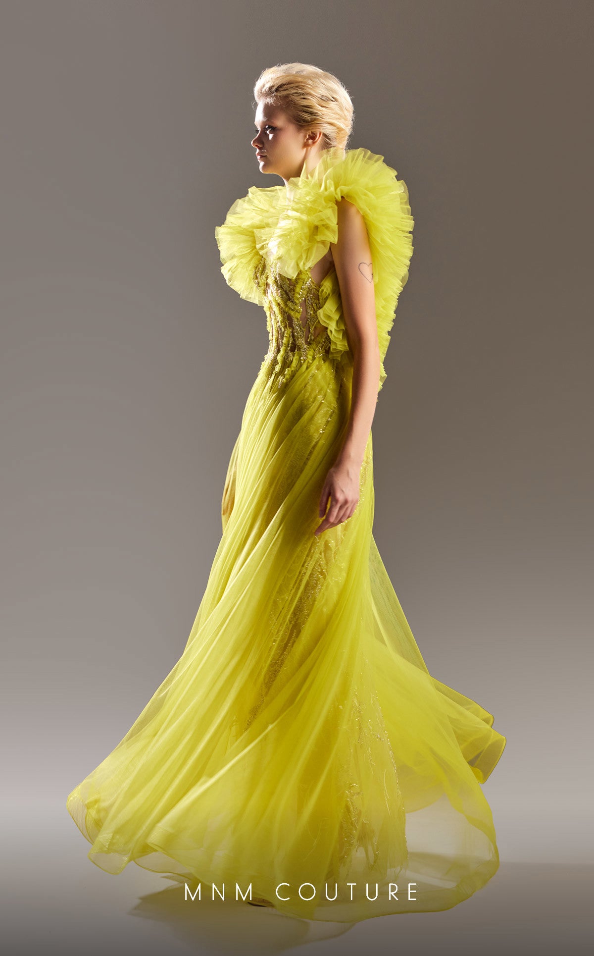 MNM Couture G1515 Beaded A Line Ruffle Formal Dress