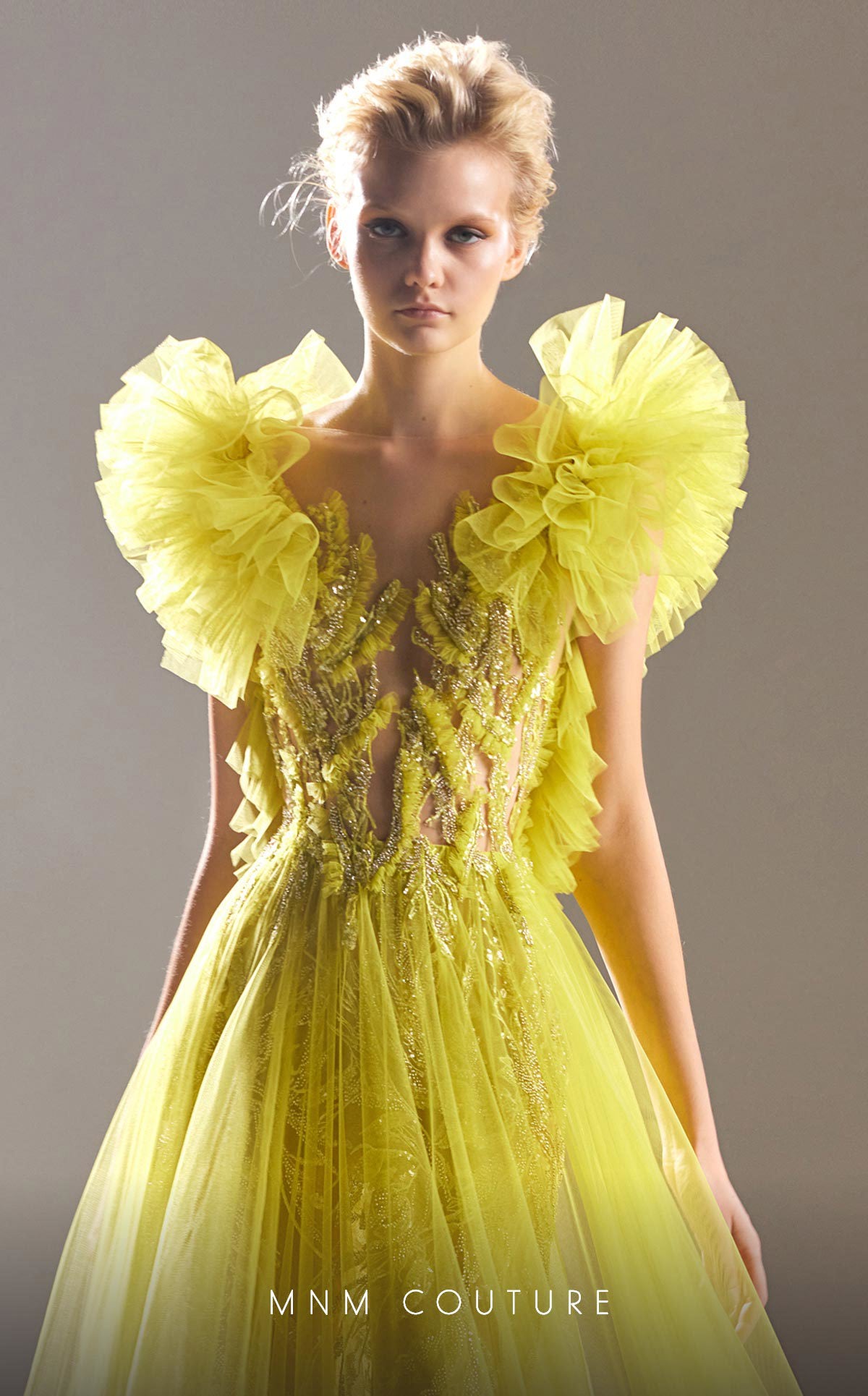 MNM Couture G1515 Beaded A Line Ruffle Formal Dress