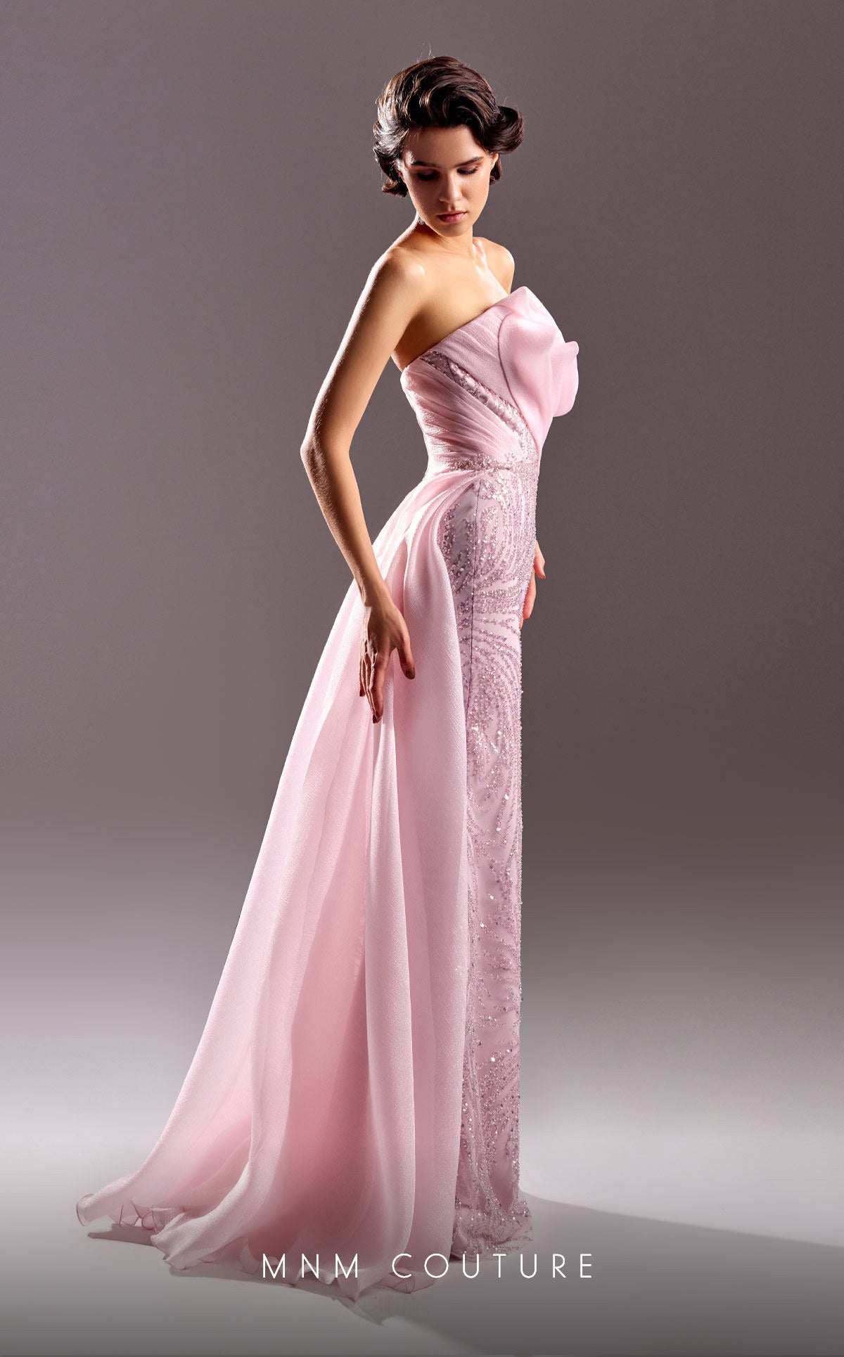 MNM Couture G1524 Beaded Long Slit Overskirt Formal Evening Dress