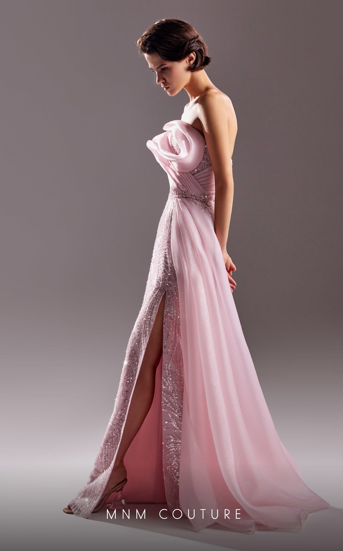 Formal Dresses Beaded Long Slit Overskirt Formal Evening Dress Pink