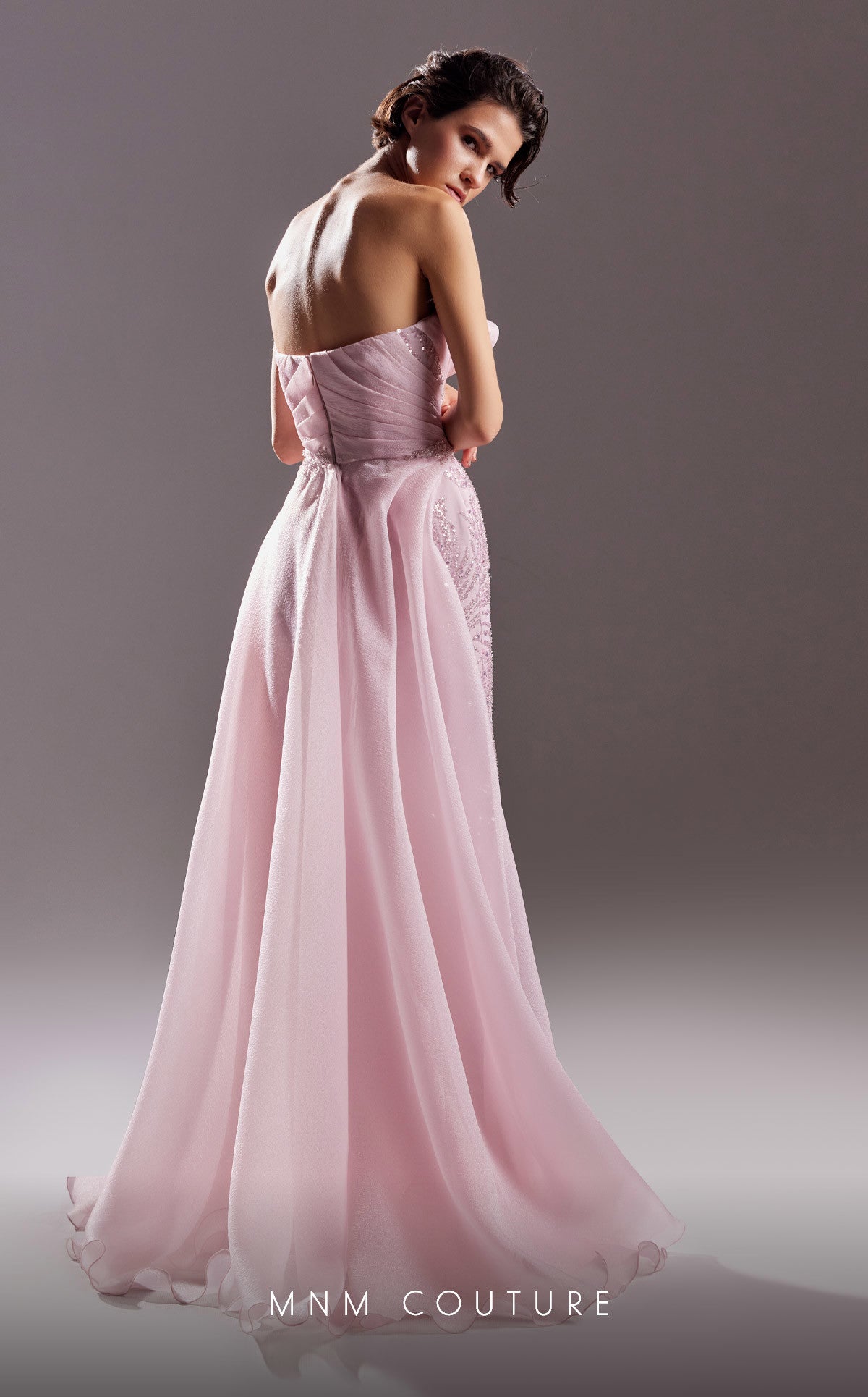 Formal Dresses Beaded Long Slit Overskirt Formal Evening Dress Pink