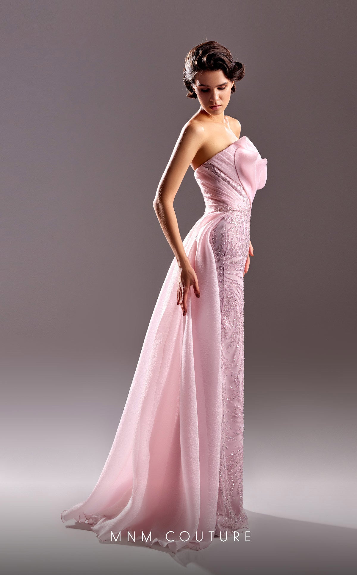 MNM Couture G1524 Beaded Long Slit Overskirt Formal Evening Dress