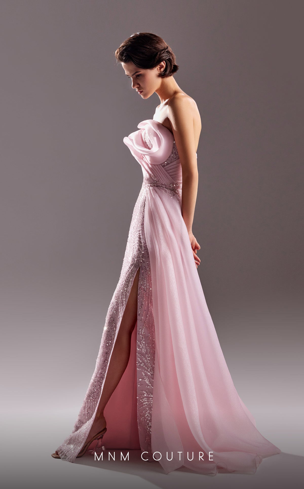 MNM Couture G1524 Beaded Long Slit Overskirt Formal Evening Dress