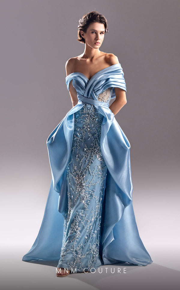 MNM Couture G1525 Pleated Long Formal Overskirt Evening Dress