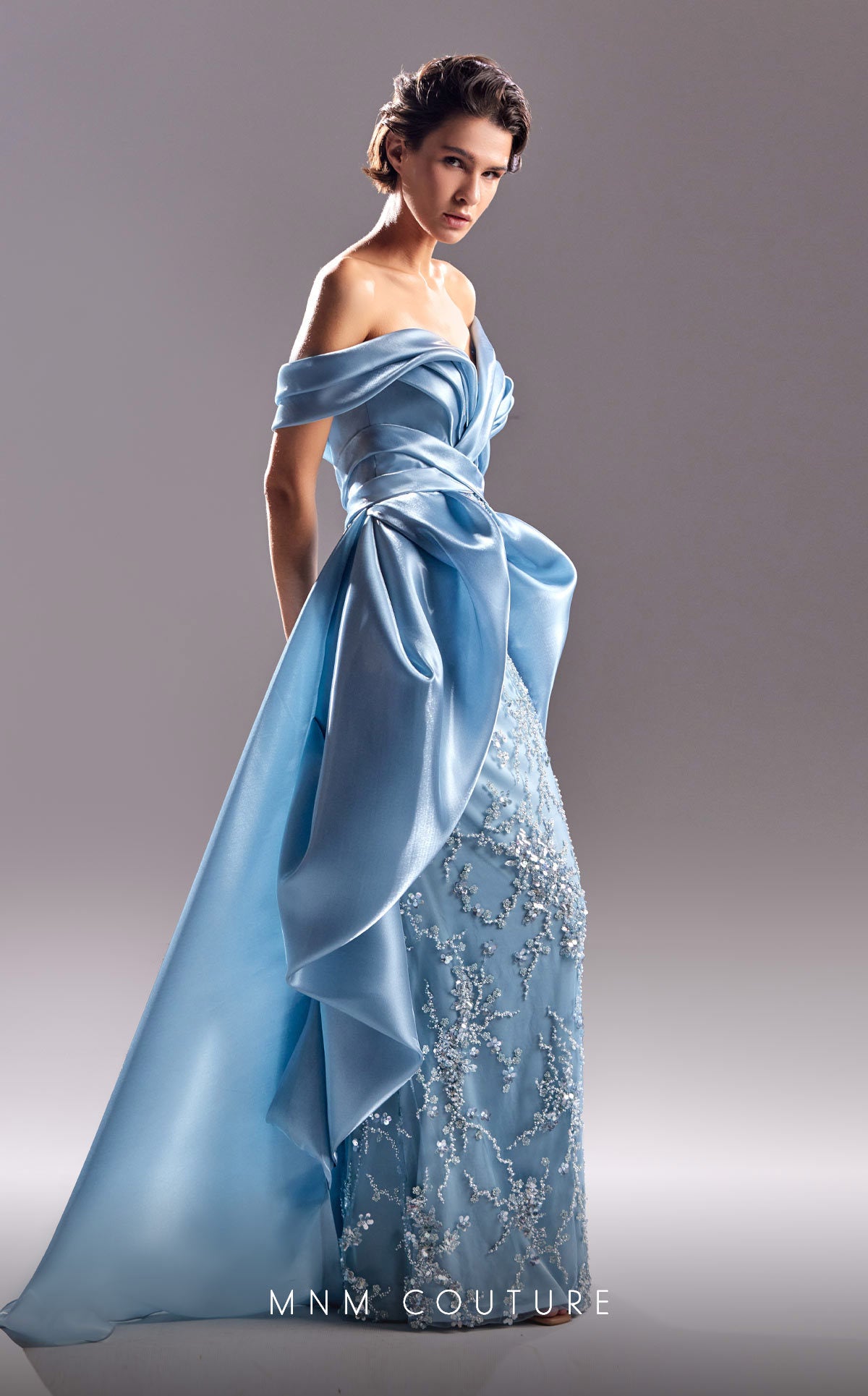 MNM Couture G1525 Pleated Long Formal Overskirt Evening Dress