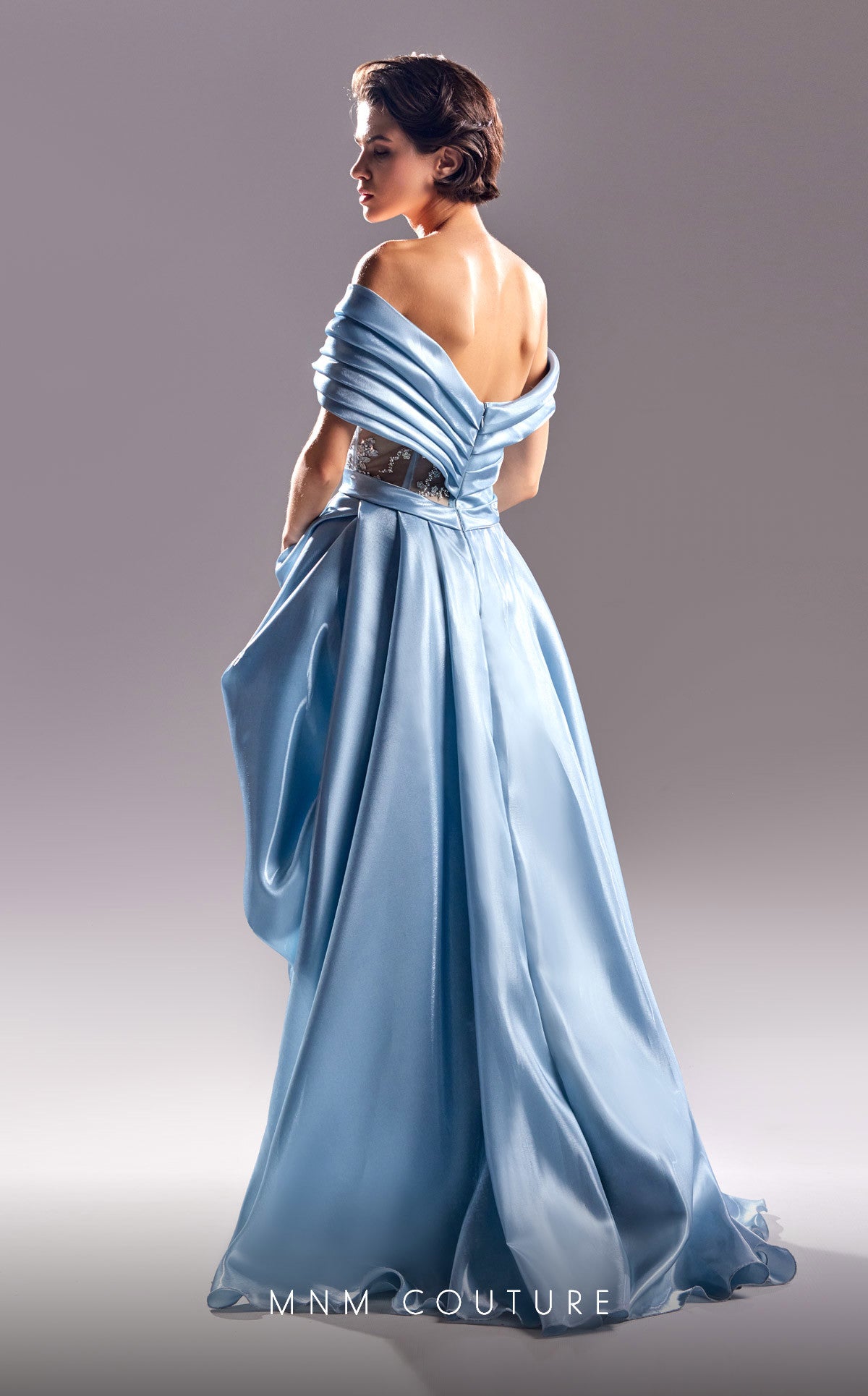 MNM Couture G1525 Pleated Long Formal Overskirt Evening Dress