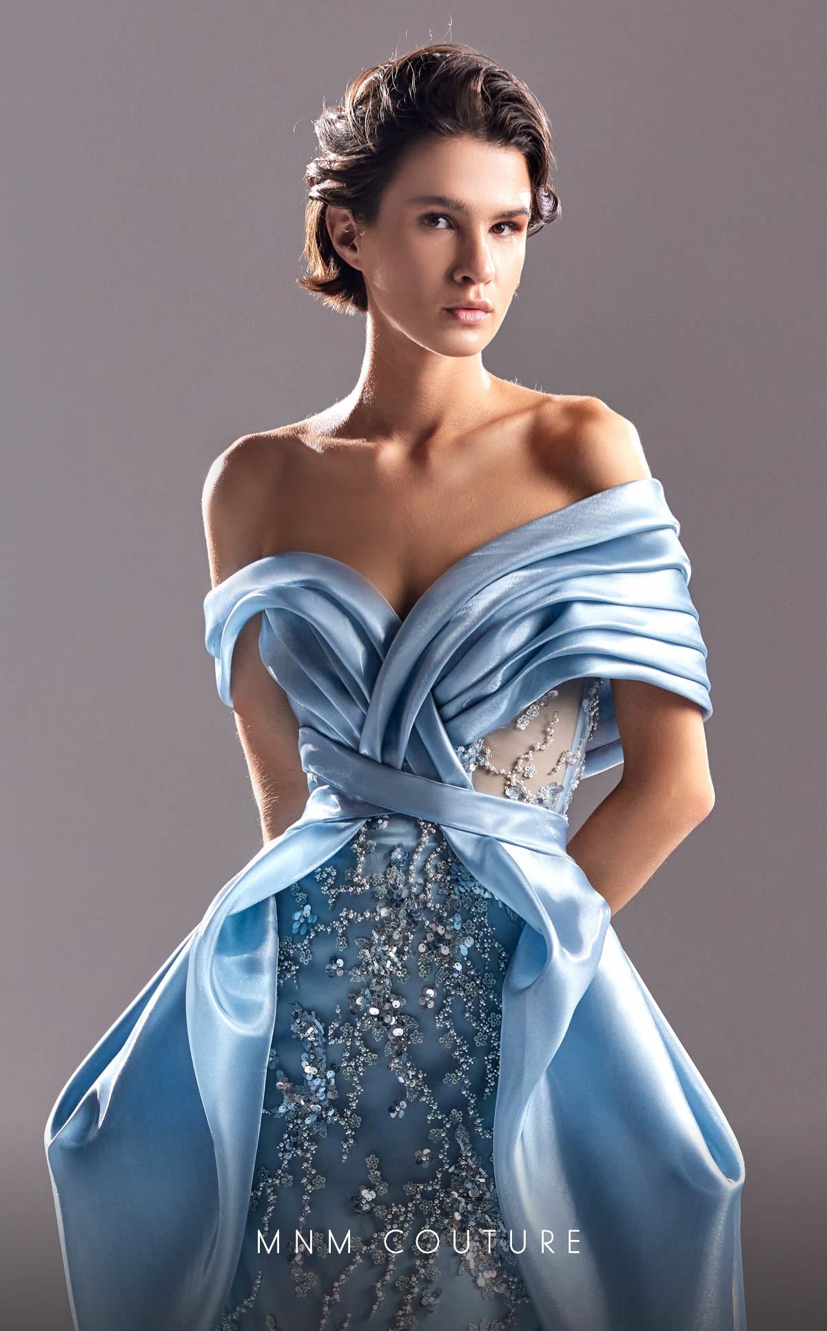 MNM Couture G1525 Pleated Long Formal Overskirt Evening Dress