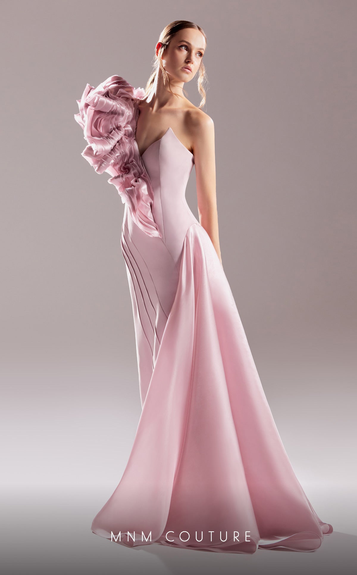 MNM Couture G1532 A Line Overskirt Long Ruffle Formal Dress