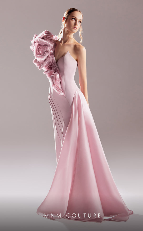 MNM Couture G1532 A Line Overskirt Long Ruffle Formal Dress