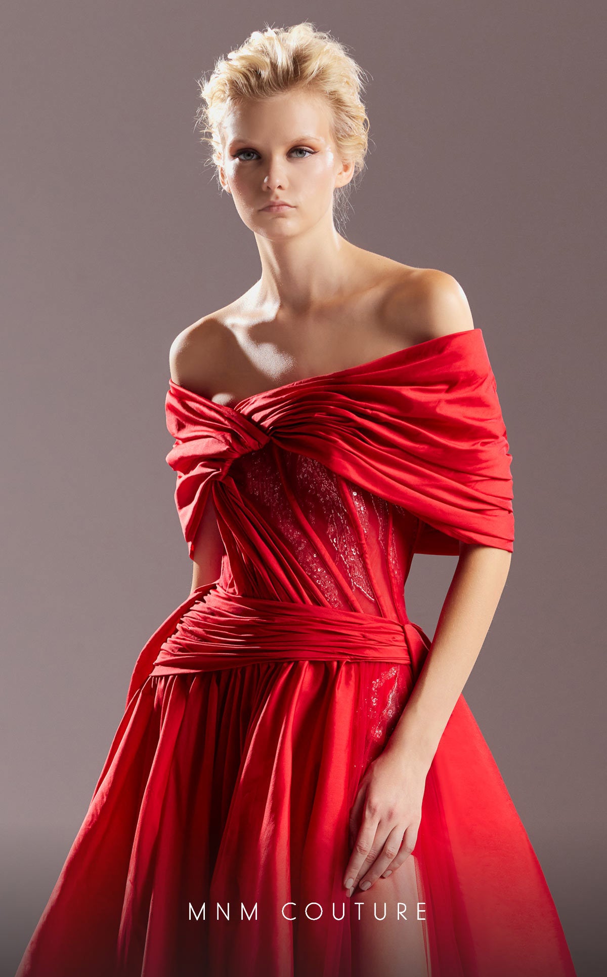 Prom Dresses A Line Long Ruched Slit Formal Prom Dress Red