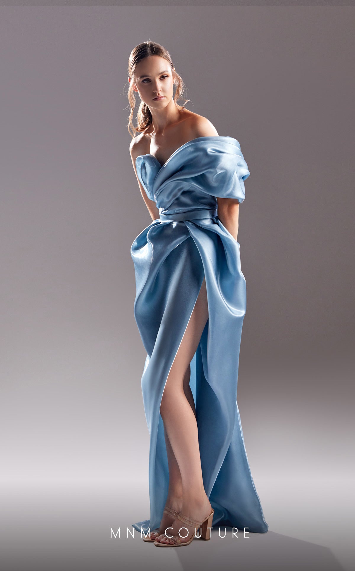 MNM Couture G1535 Long Formal Ruched Pleated Prom Dress