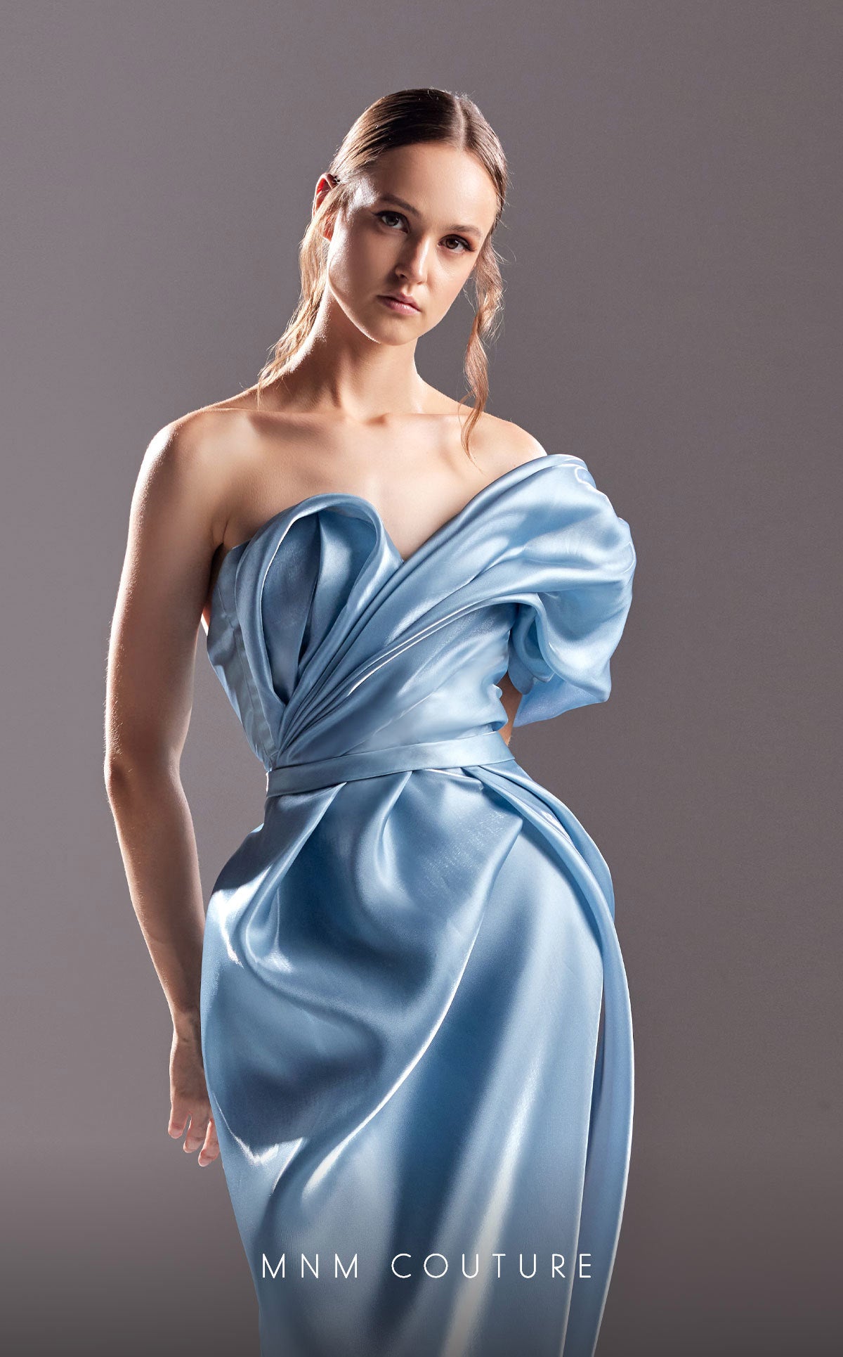 MNM Couture G1535 Long Formal Ruched Pleated Prom Dress