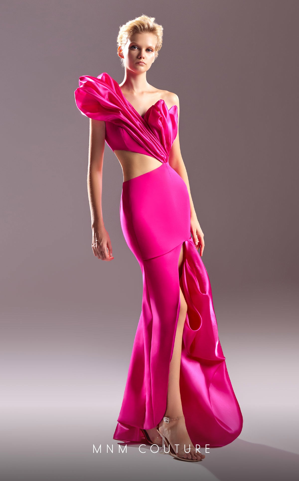 MNM Couture G1538 Long Formal Pleated Slit Prom Dress