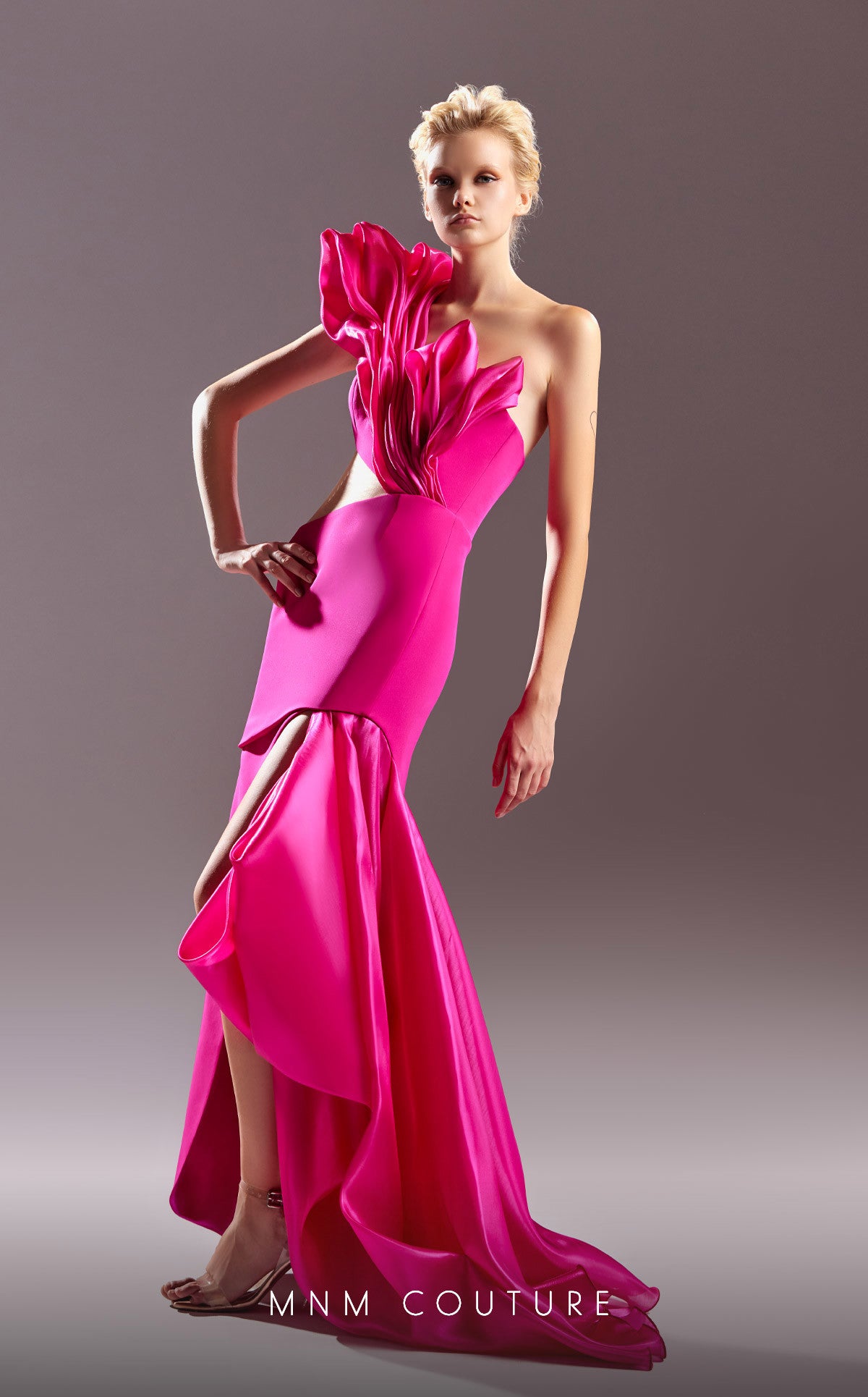 MNM Couture G1538 Long Formal Pleated Slit Prom Dress