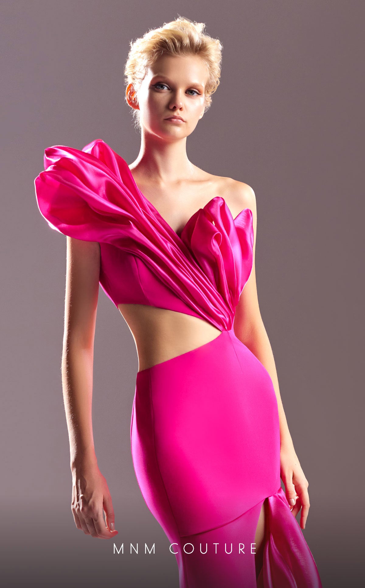 MNM Couture G1538 Long Formal Pleated Slit Prom Dress