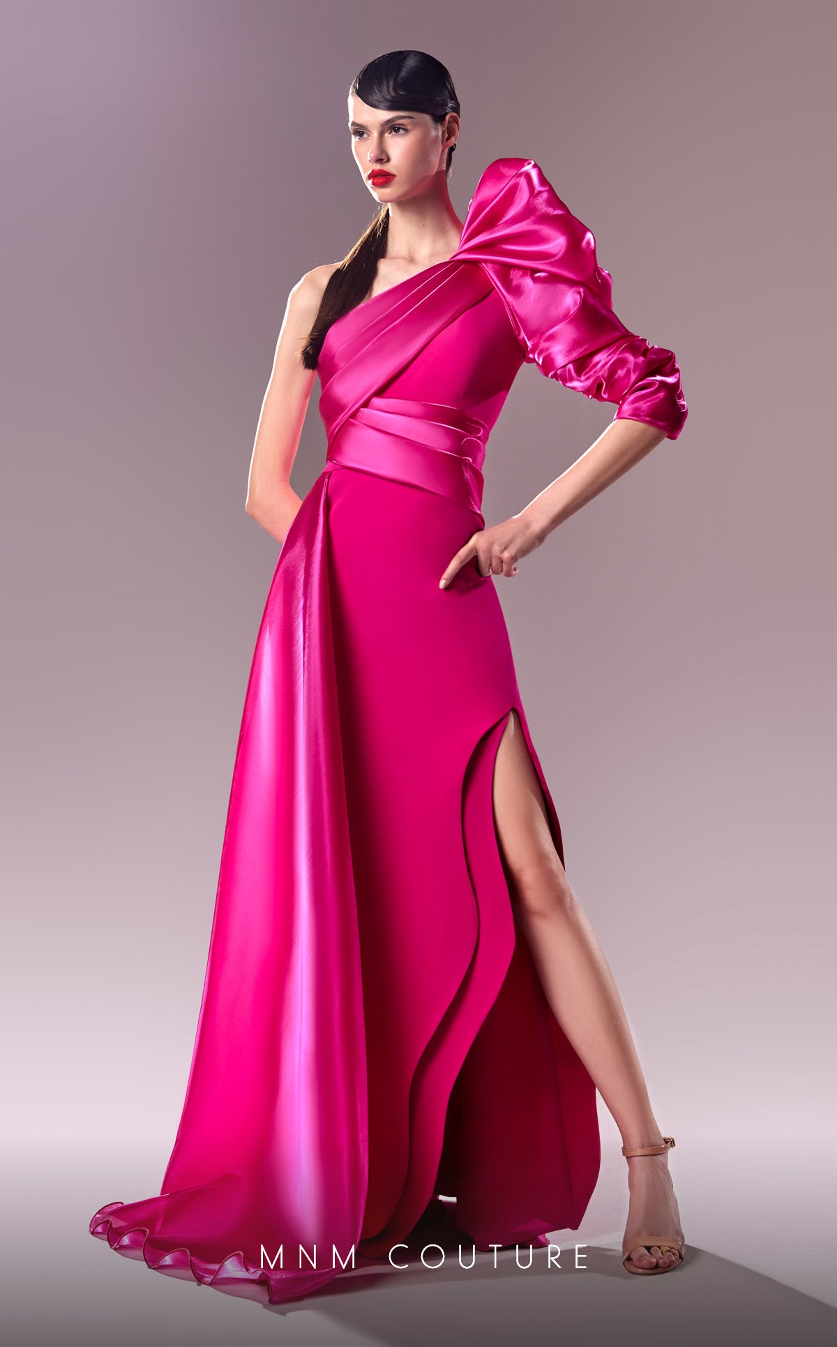 MNM Couture G1601 Long Slit A Line Overskirt Formal Evening Dress