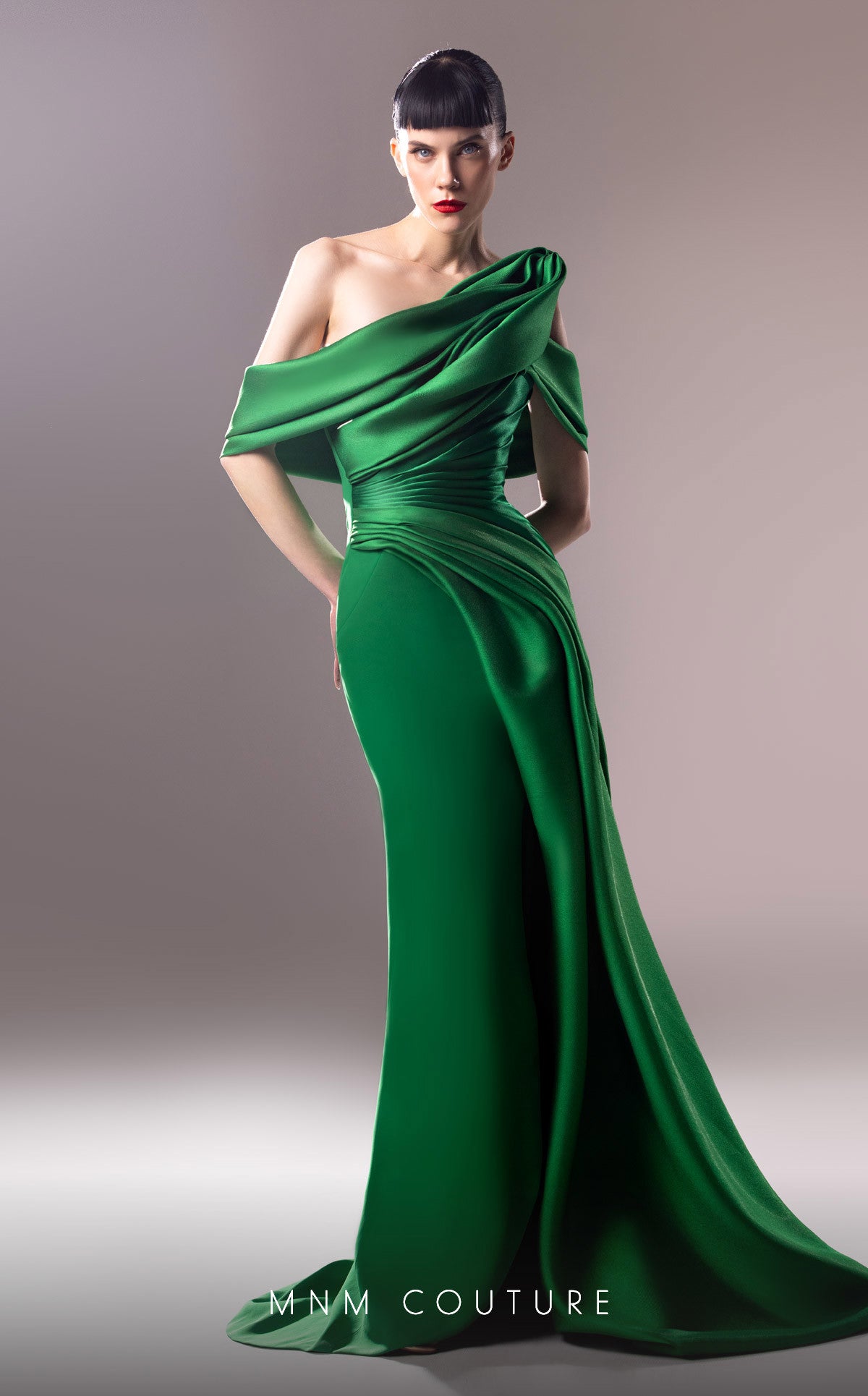 MNM Couture G1603 Long Evening Pleated Slit Formal Dress