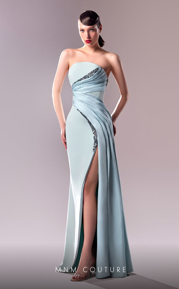 MNM Couture G1608 Fitted Long Formal Overskirt Slit Prom Dress