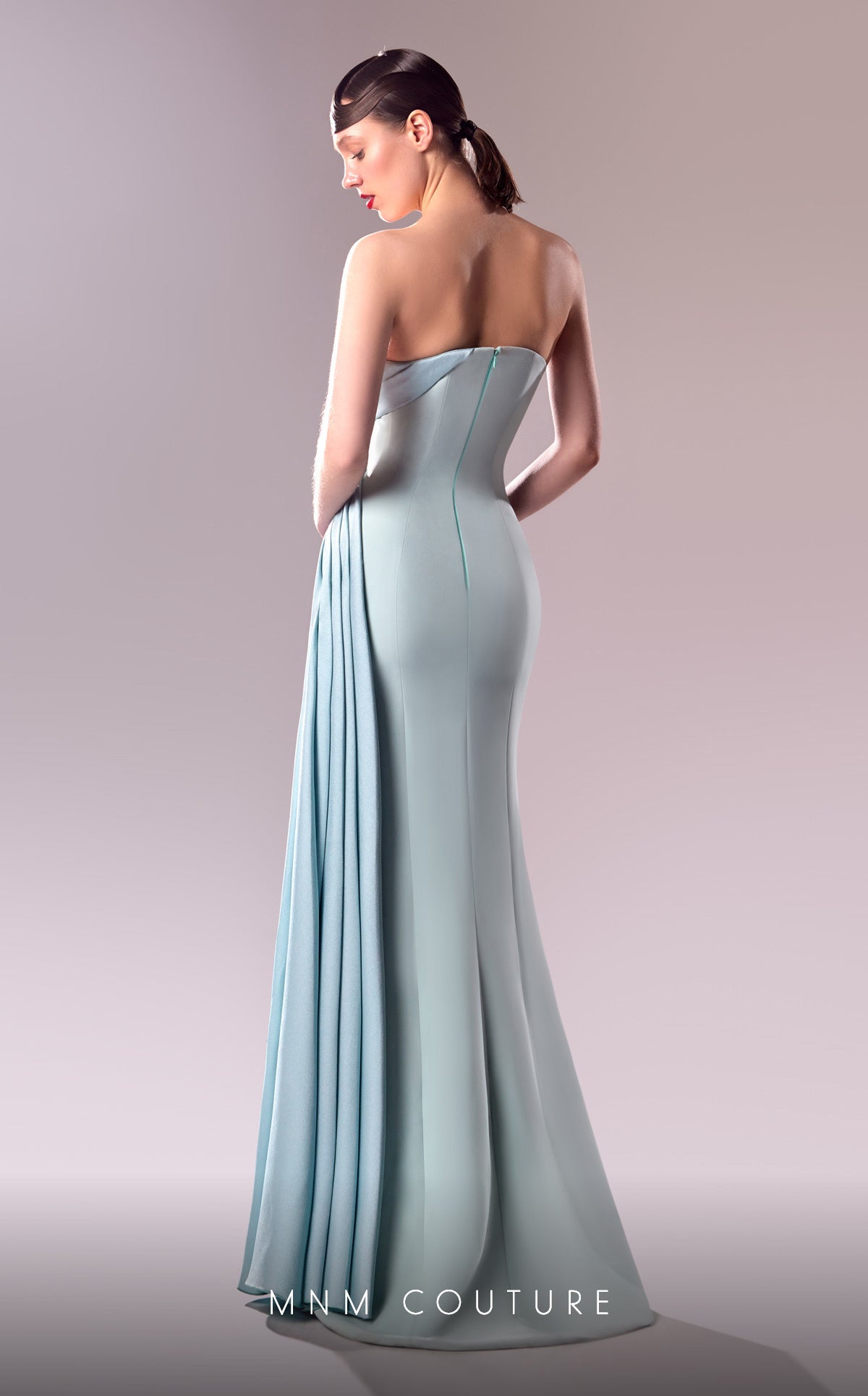 MNM Couture G1608 Fitted Long Formal Overskirt Slit Prom Dress