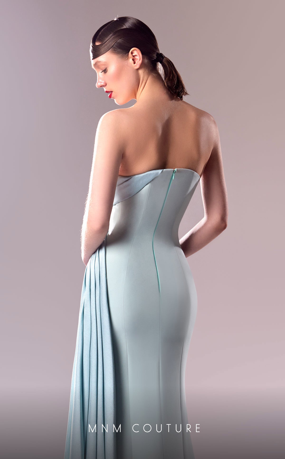 MNM Couture G1608 Fitted Long Formal Overskirt Slit Prom Dress