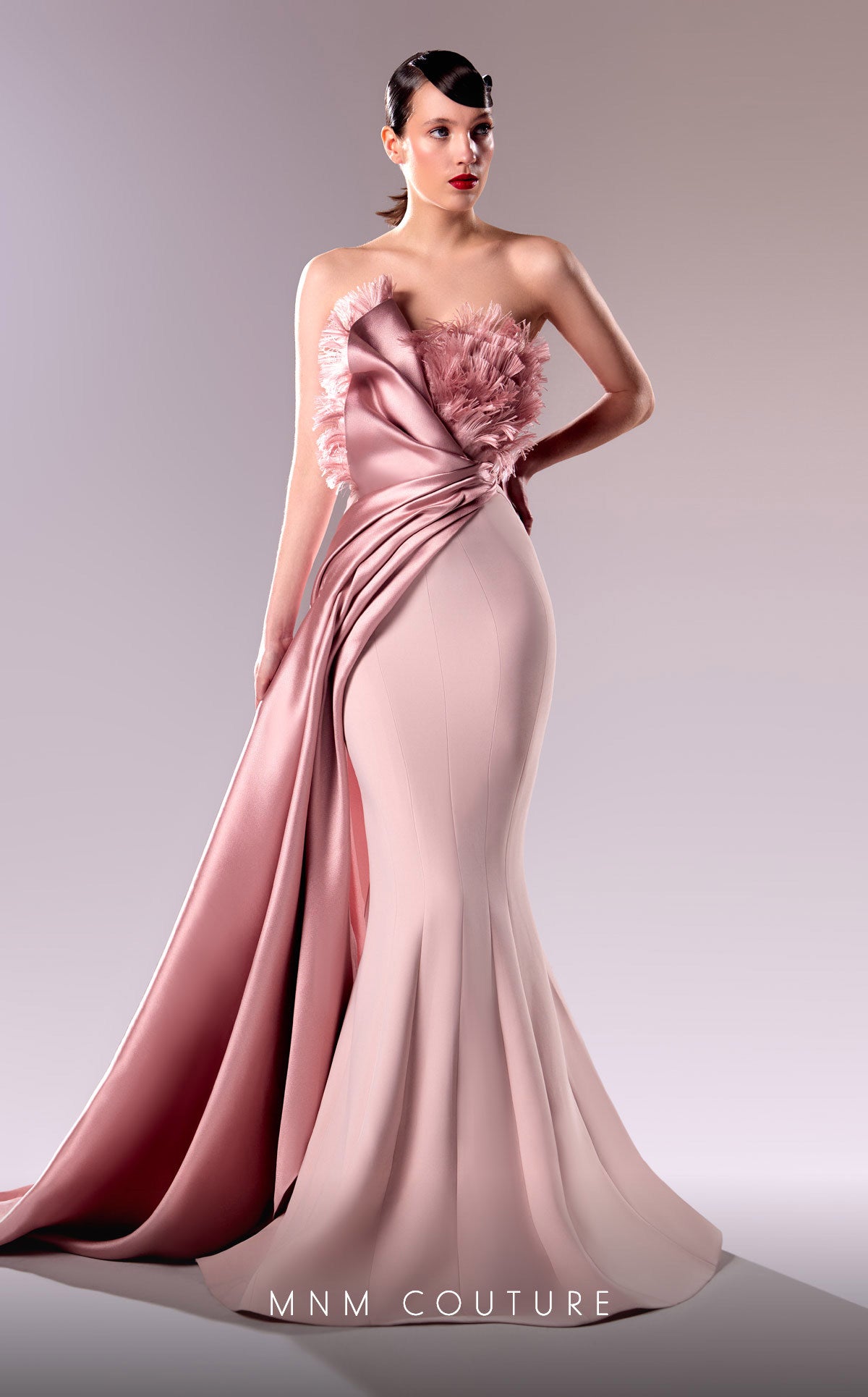 MNM Couture G1611 Pleated Long Formal Mermaid Prom Dress
