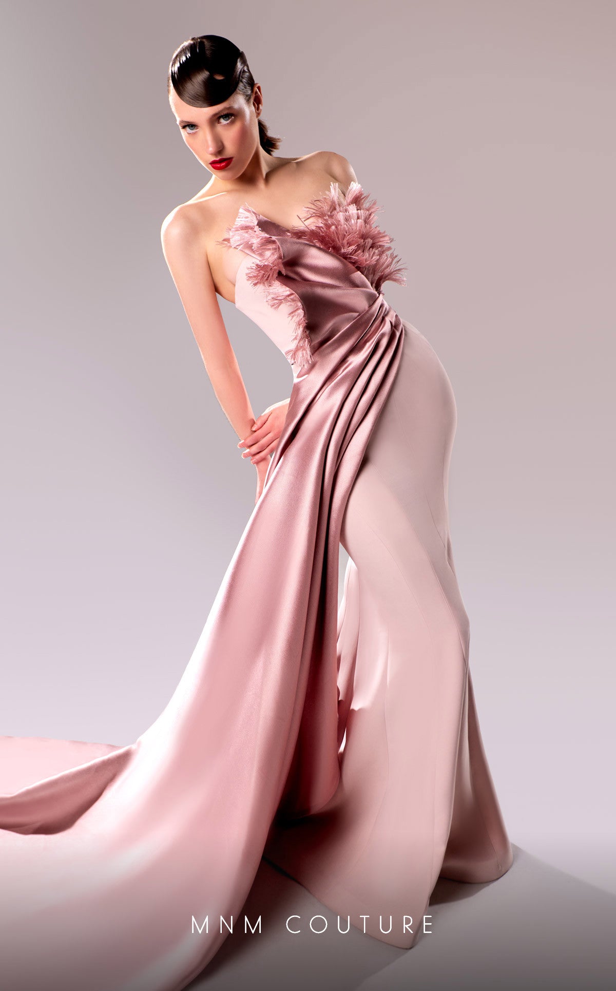 MNM Couture G1611 Pleated Long Formal Mermaid Prom Dress