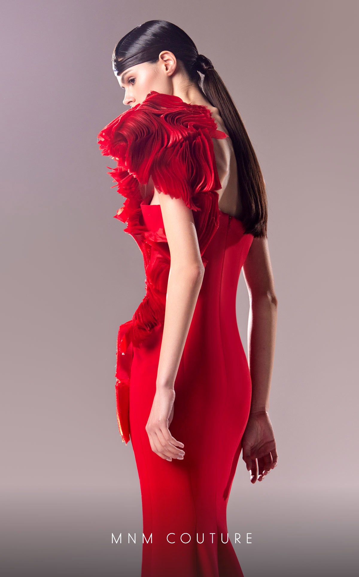 MNM Couture G1612 Long Formal Ruffle Slit Evening Dress