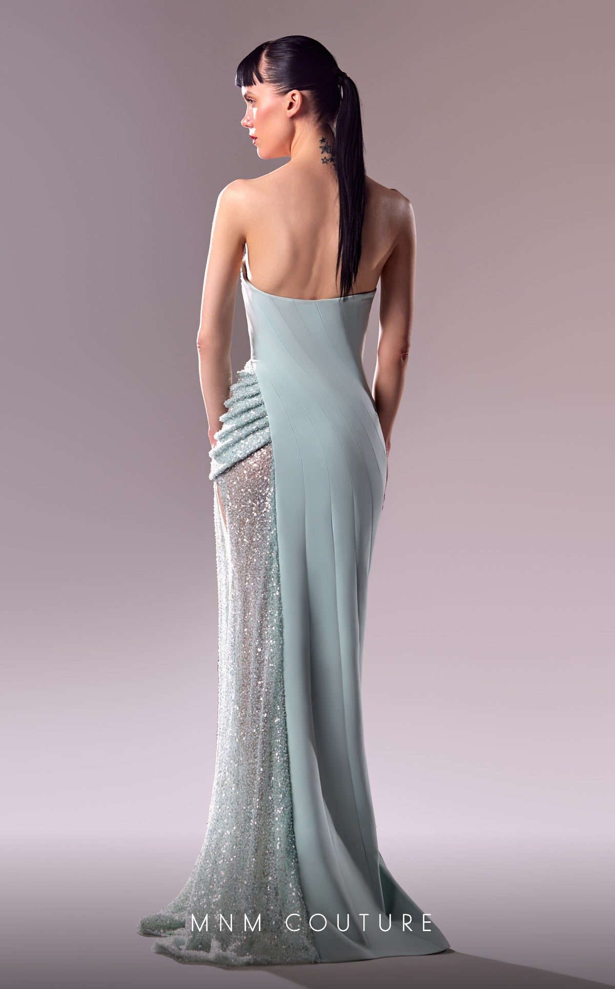 MNM Couture G1613 Long Formal Beaded Mesh Prom Dress