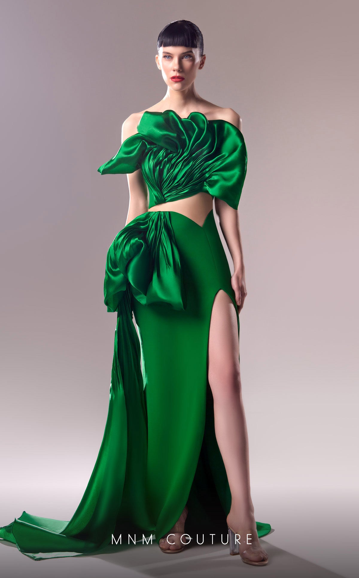 MNM Couture G1614 Ruffle Evening Gown Slit Formal Prom Dress
