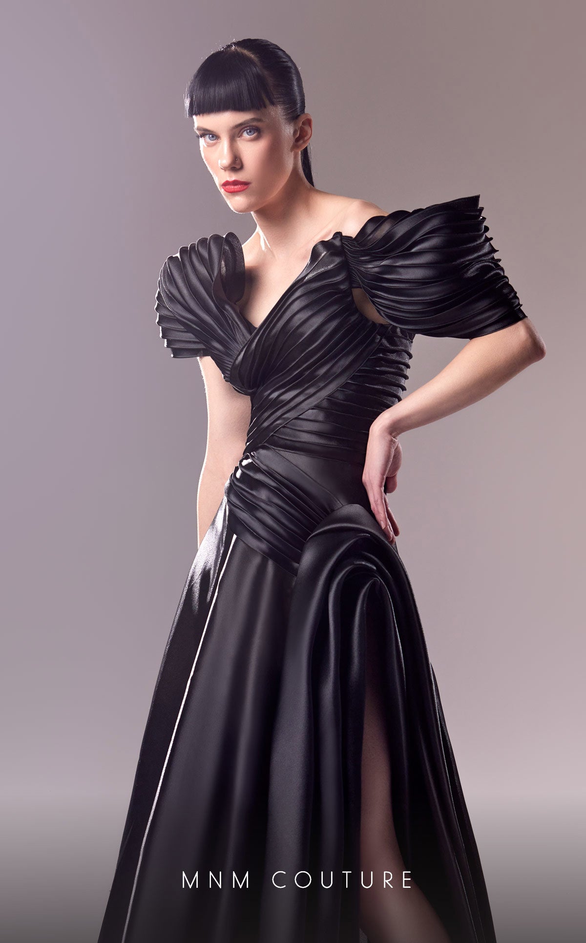 MNM Couture G1619 Long Formal A Line Pleated Evening Dress