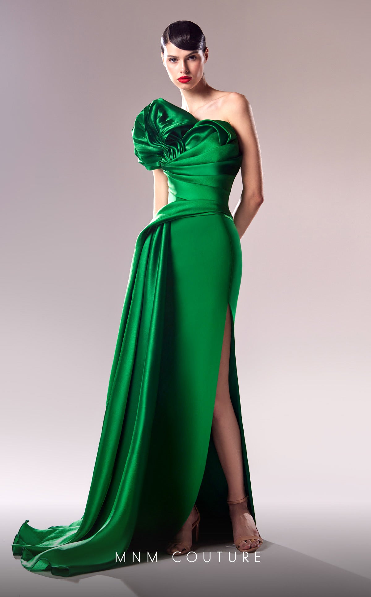 MNM Couture G1621 Pleated Slit Long Formal Mermaid Prom Dress