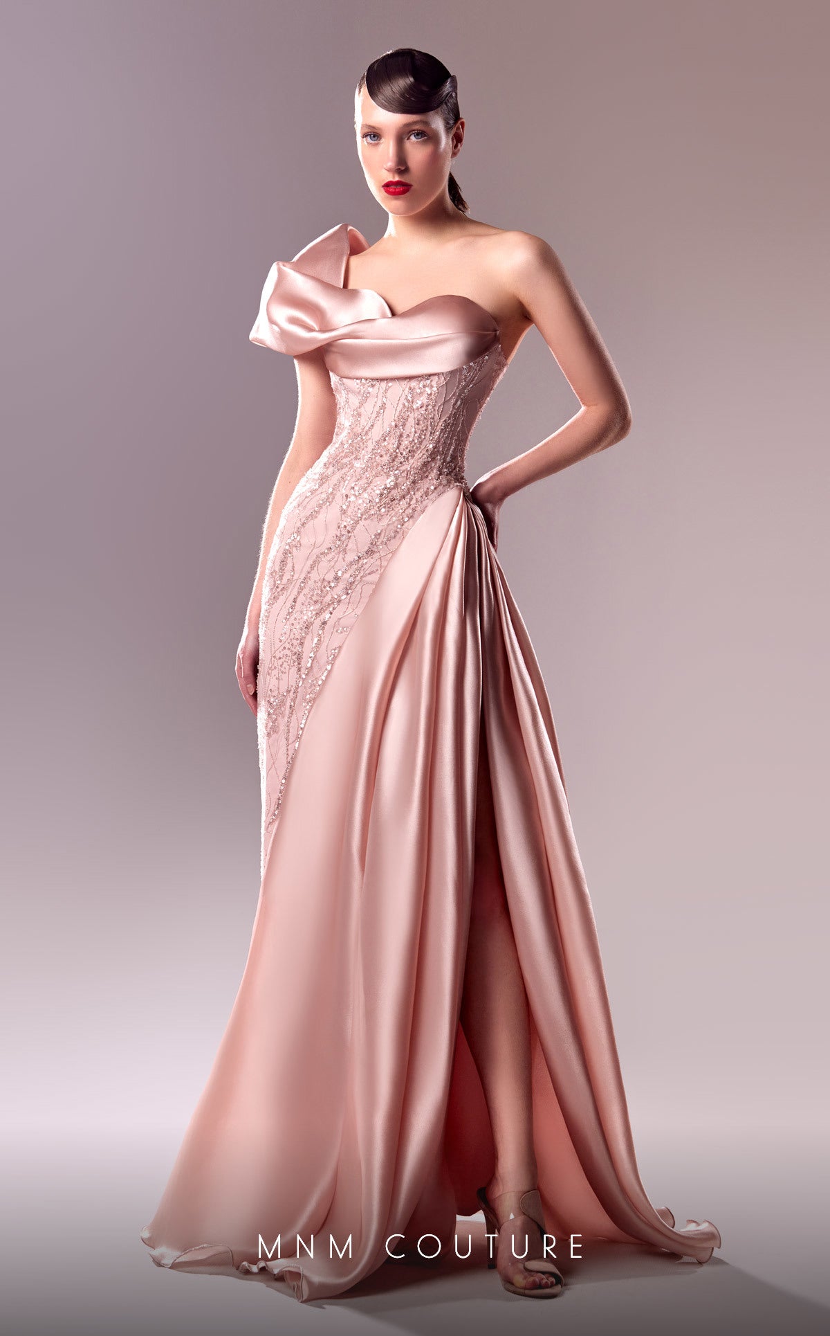 MNM Couture G1631 Long A Line Beaded Lace Formal Prom Dress