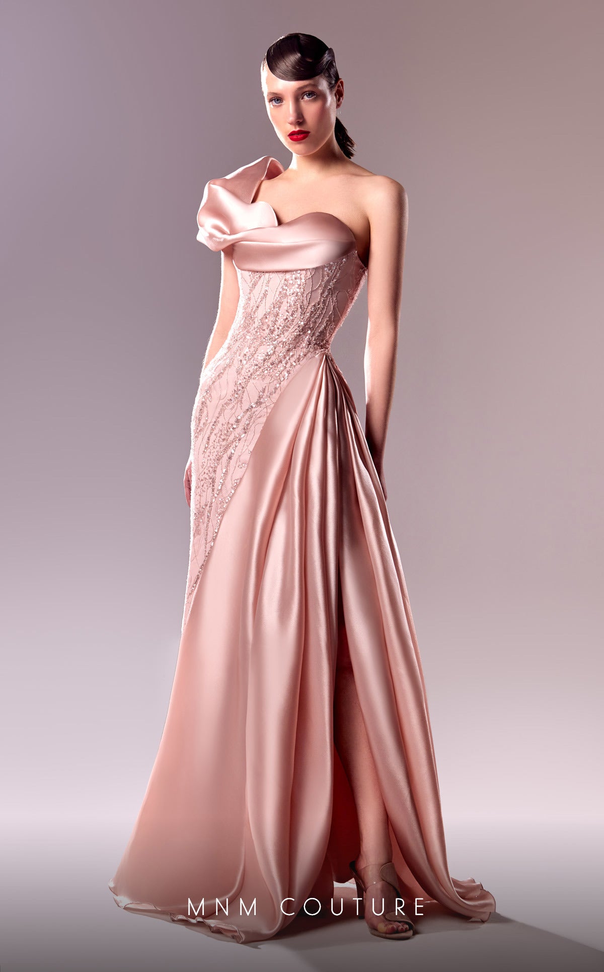 MNM Couture G1631 Long A Line Beaded Lace Formal Prom Dress