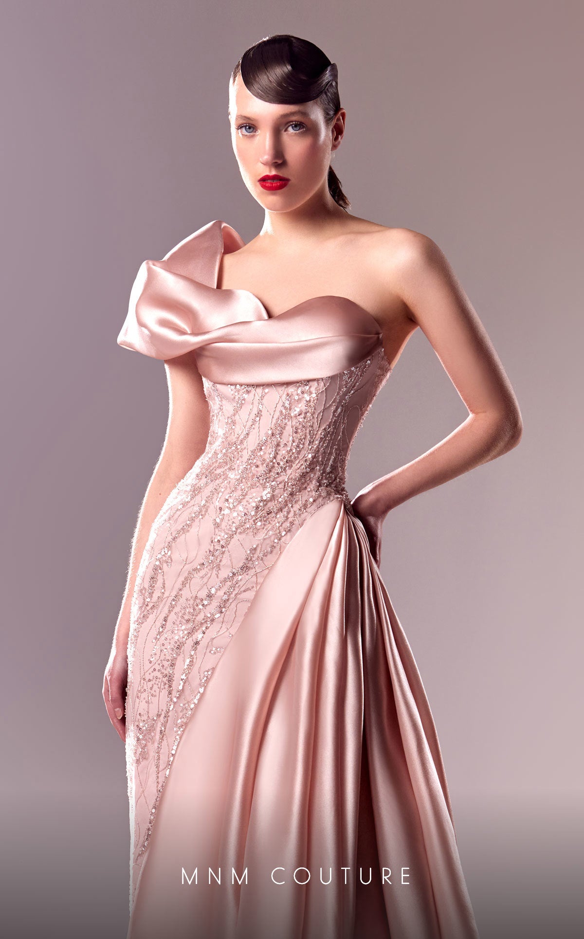 MNM Couture G1631 Long A Line Beaded Lace Formal Prom Dress