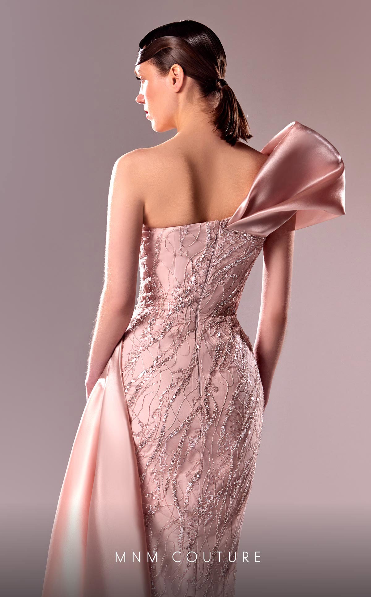 open lace back dress MNM Couture G1631 Prom Dress - Pink