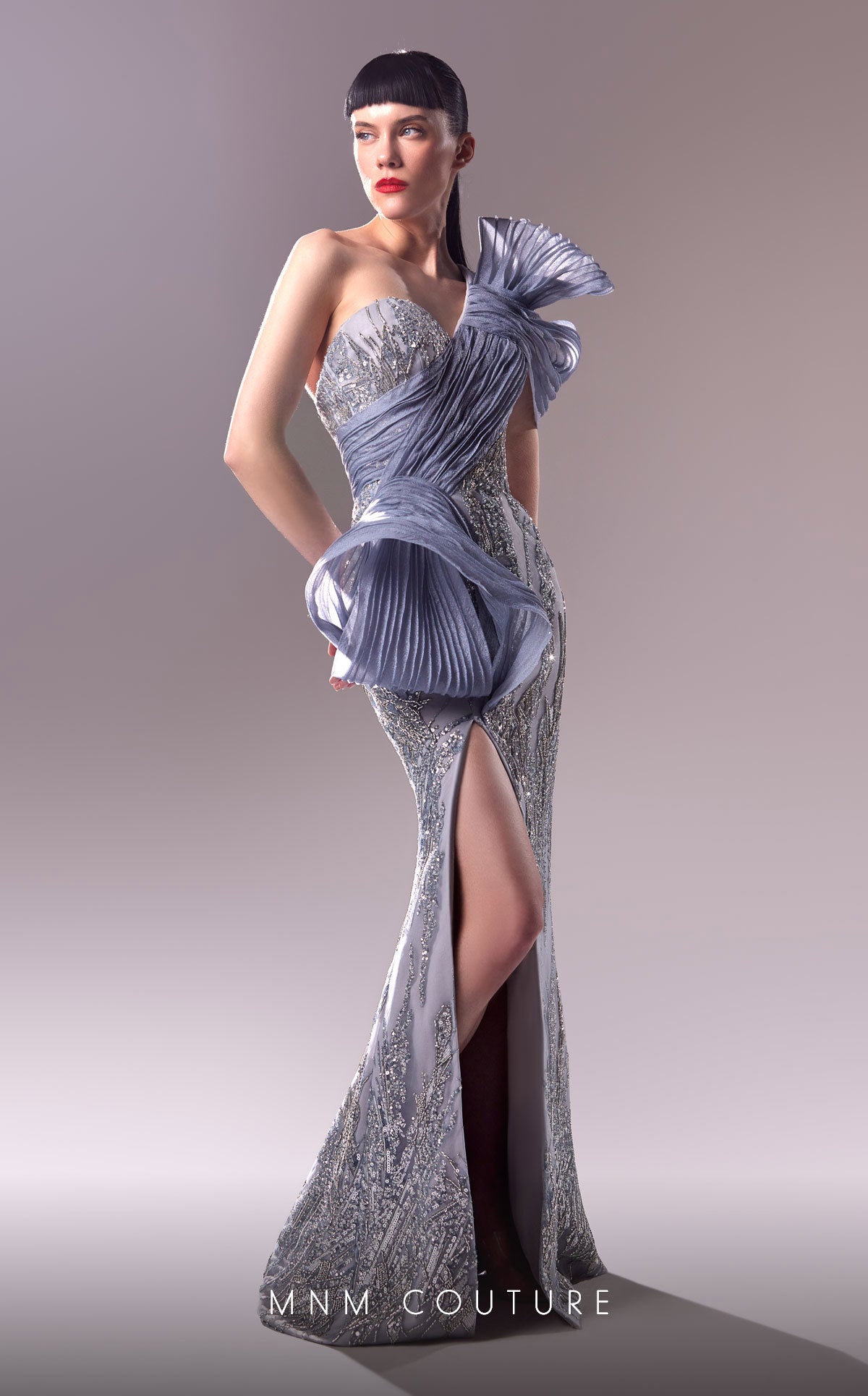 MNM Couture G1634 Long Evening Gown Beaded Lace Fitted Formal Dress