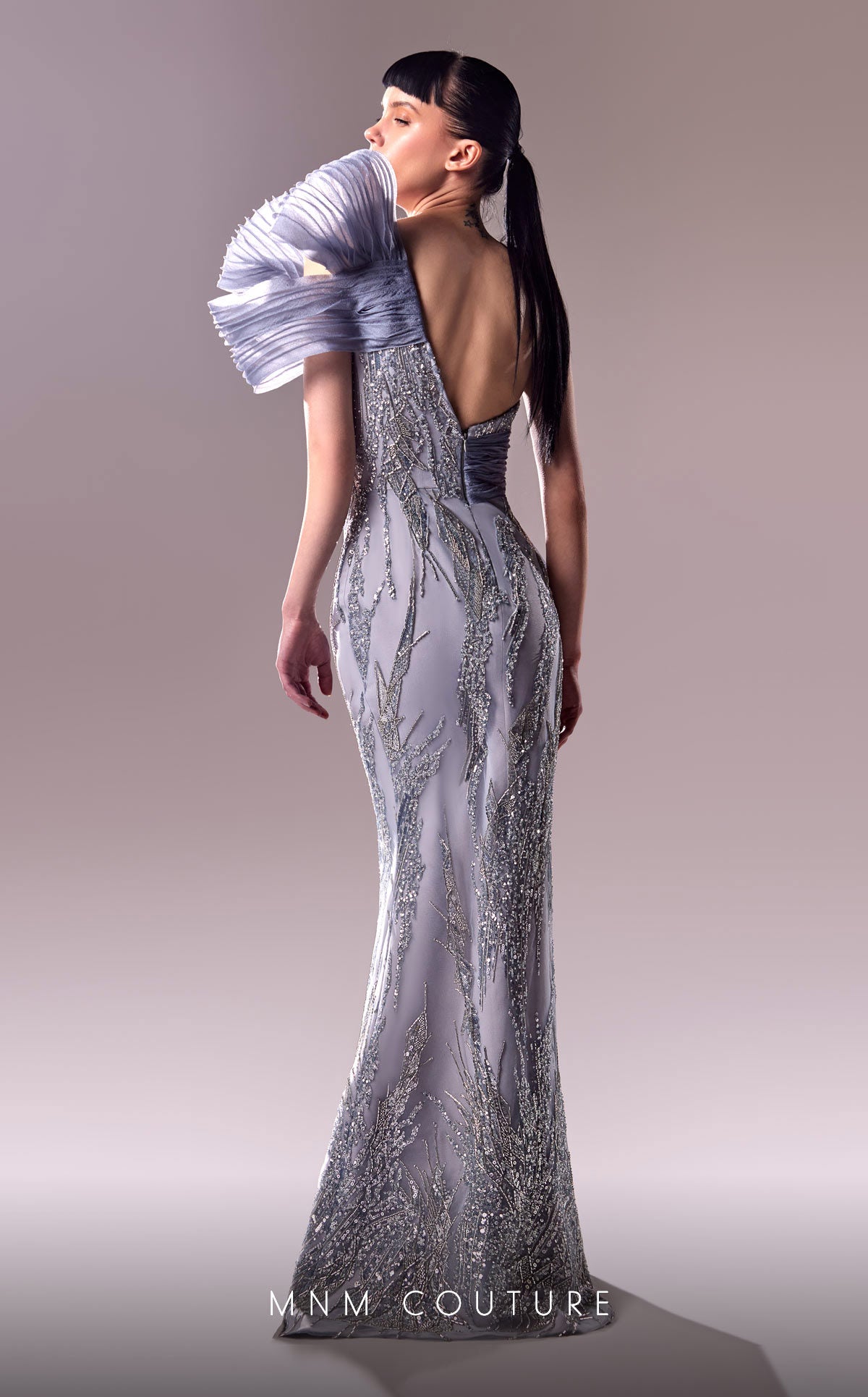 MNM Couture G1634 Long Evening Gown Beaded Lace Fitted Formal Dress