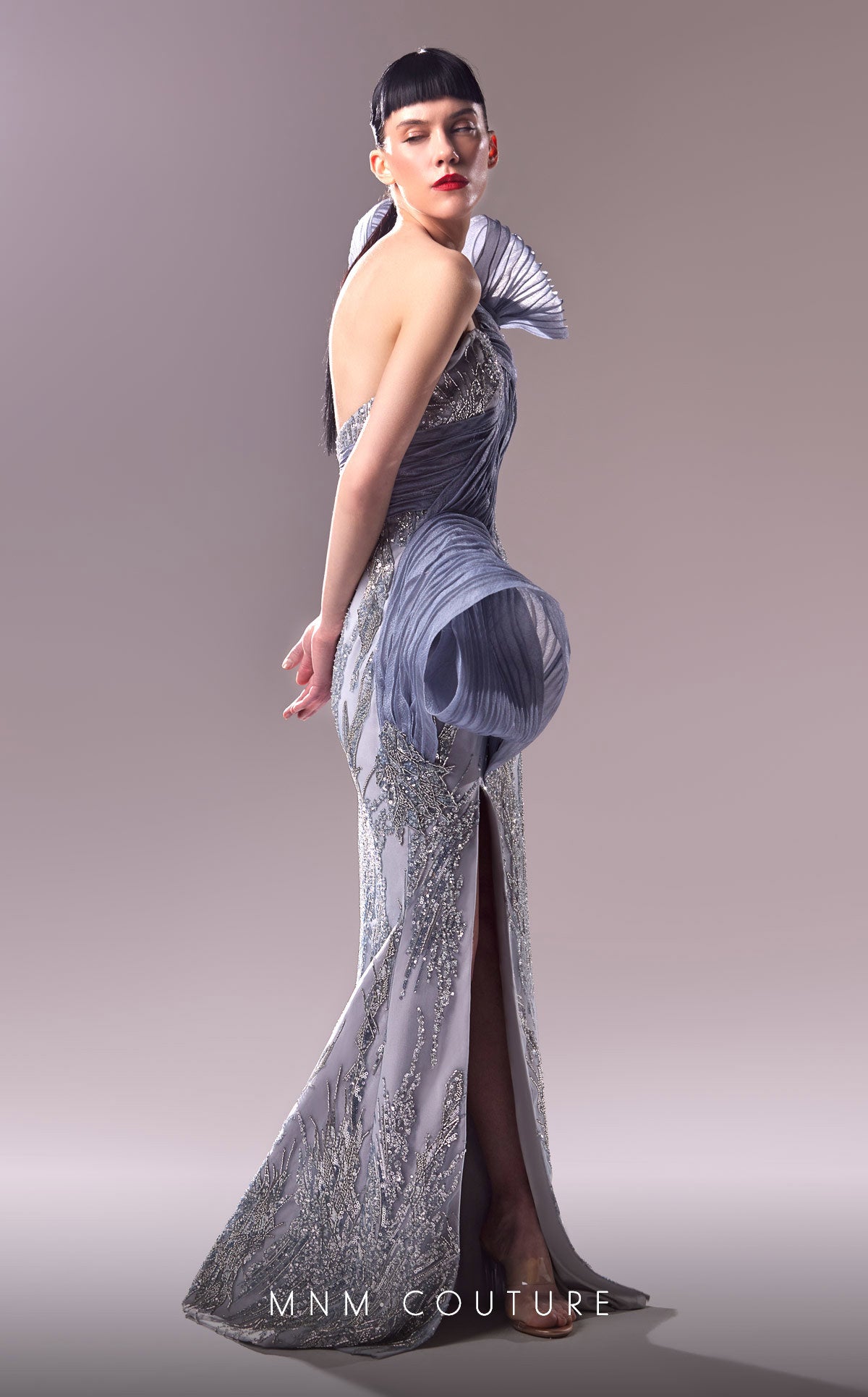 MNM Couture G1634 Long Evening Gown Beaded Lace Fitted Formal Dress
