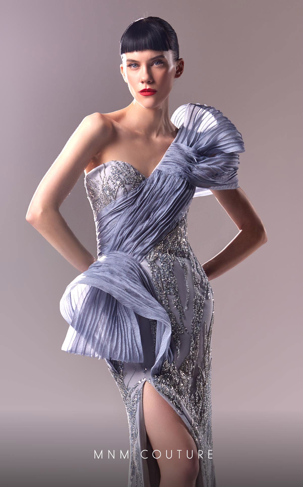 MNM Couture G1634 Long Evening Gown Beaded Lace Fitted Formal Dress