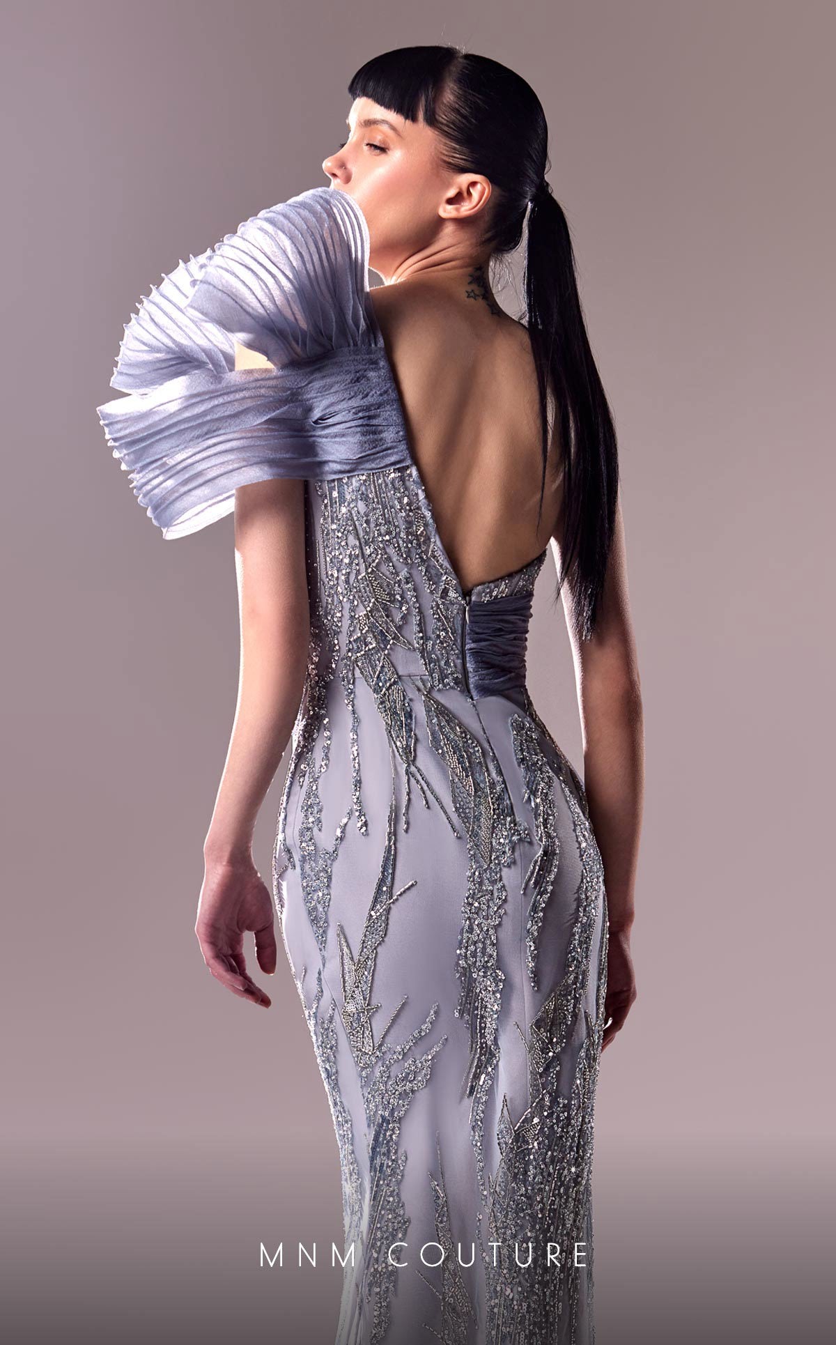 MNM Couture G1634 Long Evening Gown Beaded Lace Fitted Formal Dress