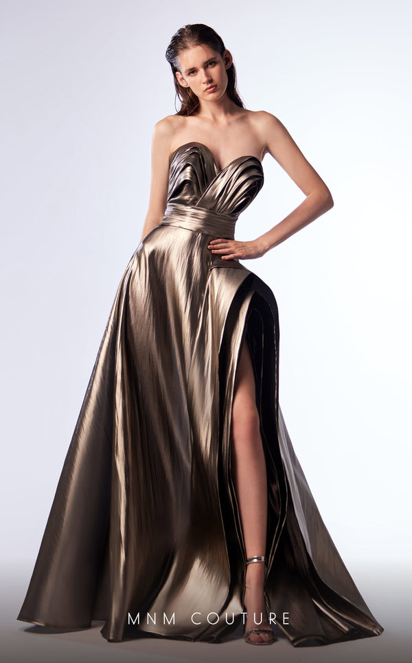 MNM Couture G1702 A Line Long Formal Metallic Evening Prom Dress
