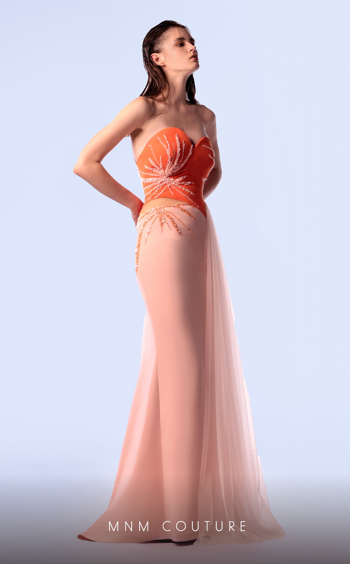MNM Couture G1717 Fitted Long Formal Beaded  Prom Dress