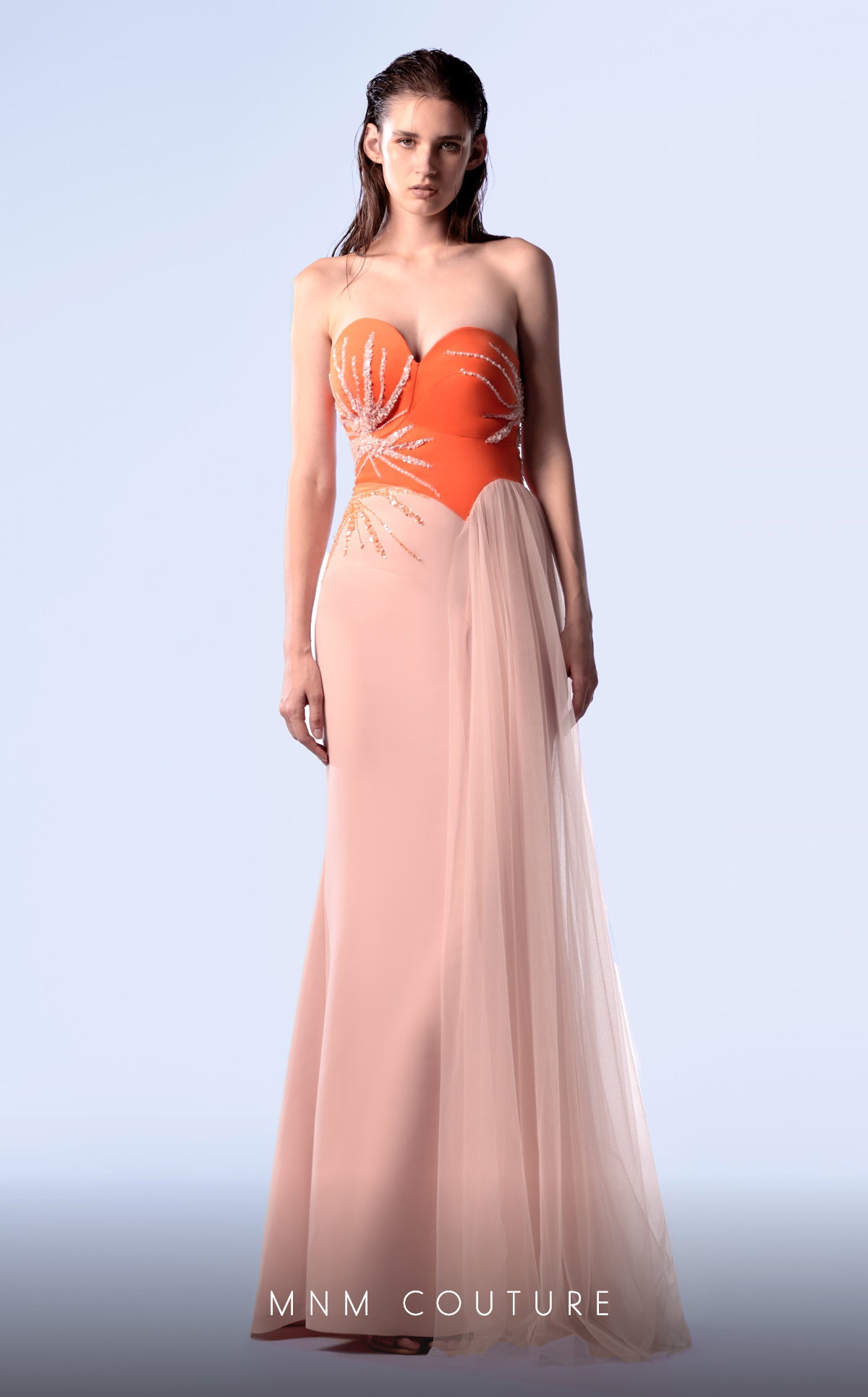 MNM Couture G1717 Fitted Long Formal Beaded  Prom Dress