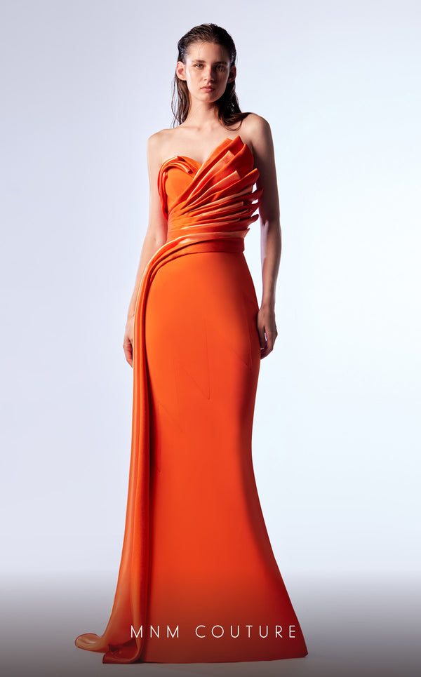 MNM Couture G1719 Fitted Formal Long Evening Pleated Prom Dress