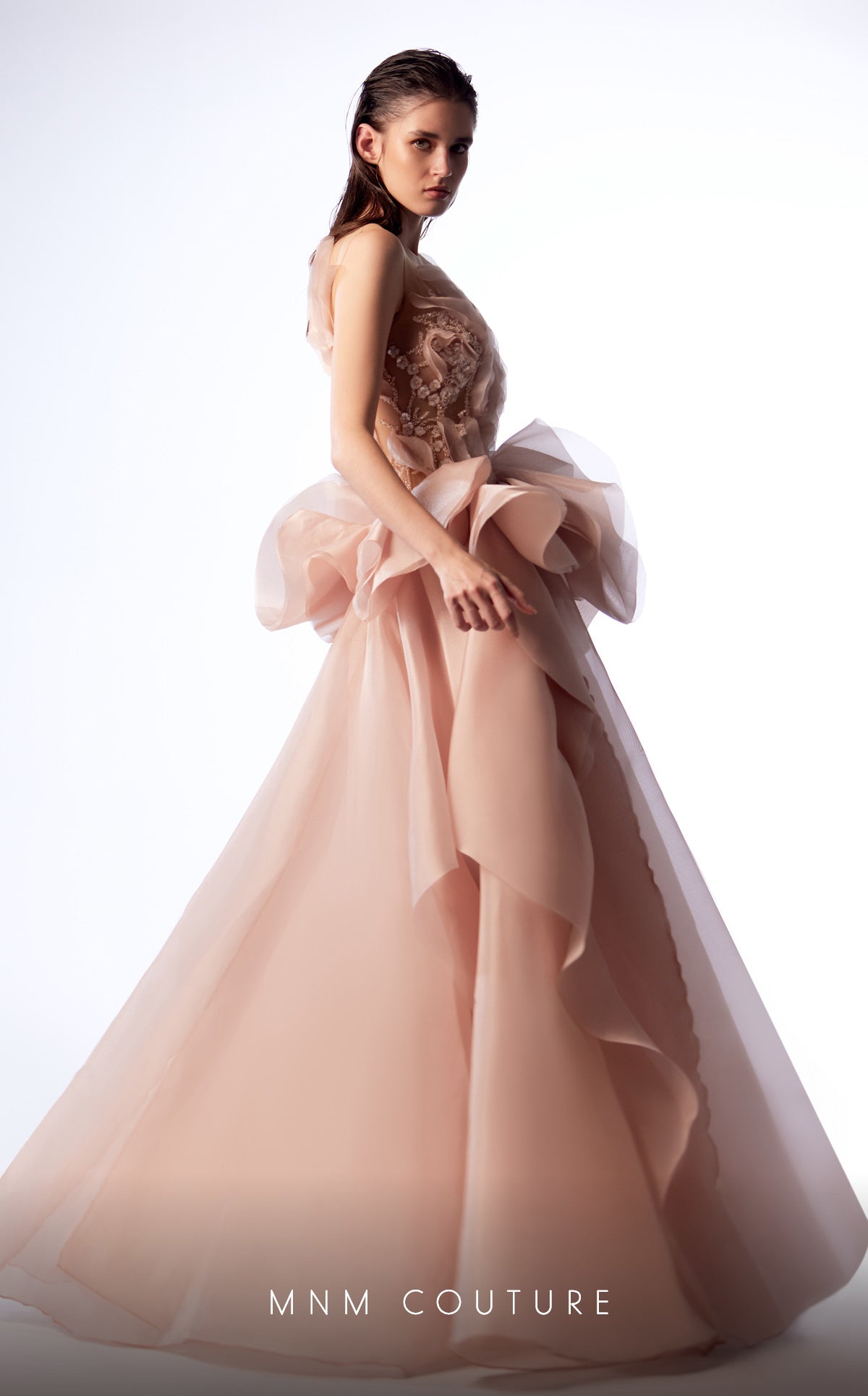 MNM Couture G1723 A Line Long Formal Ruffled Peplum Evening Prom Dress