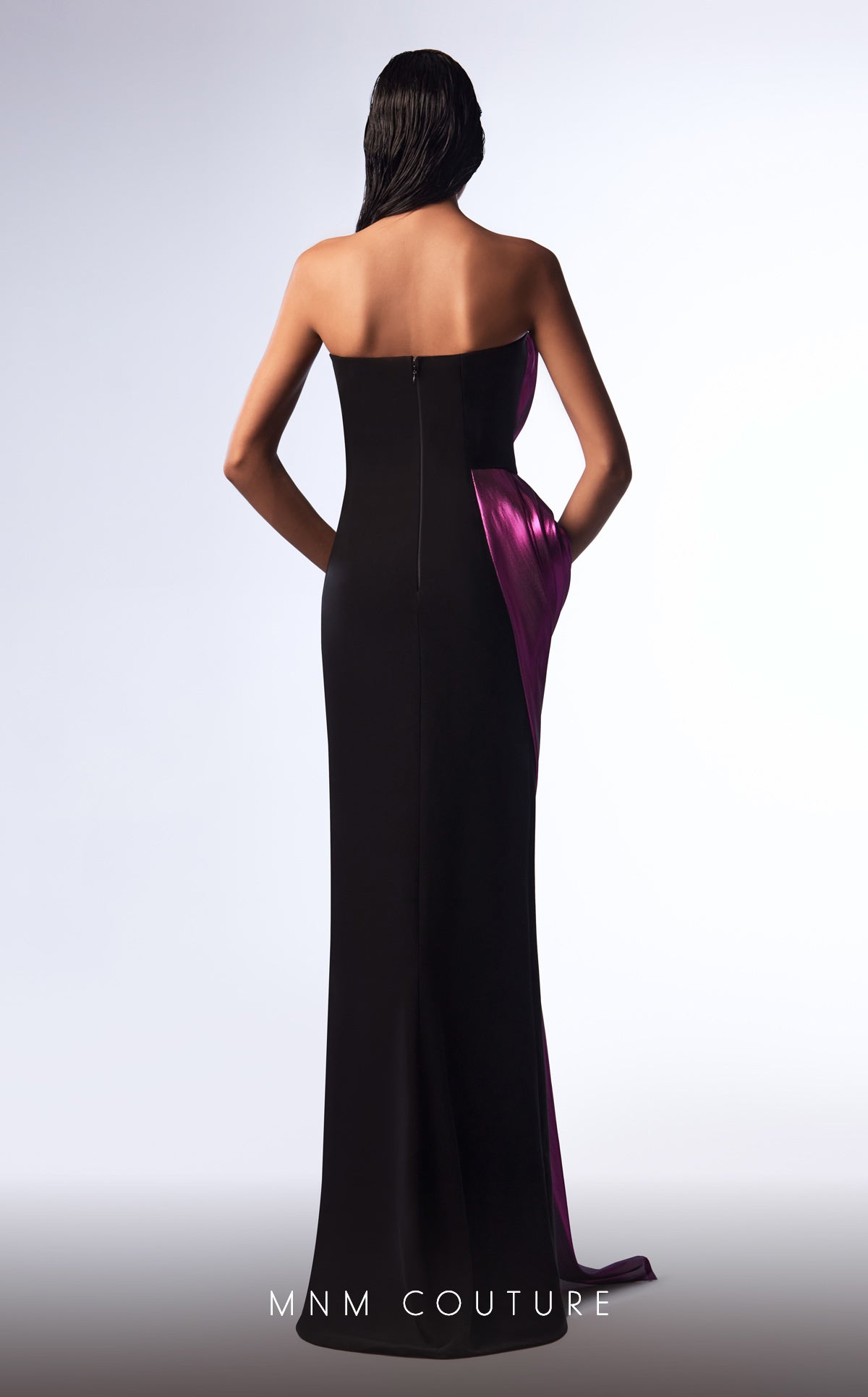 MNM Couture G1730 Long Formal Pleated Metallic Mermaid Prom Dress