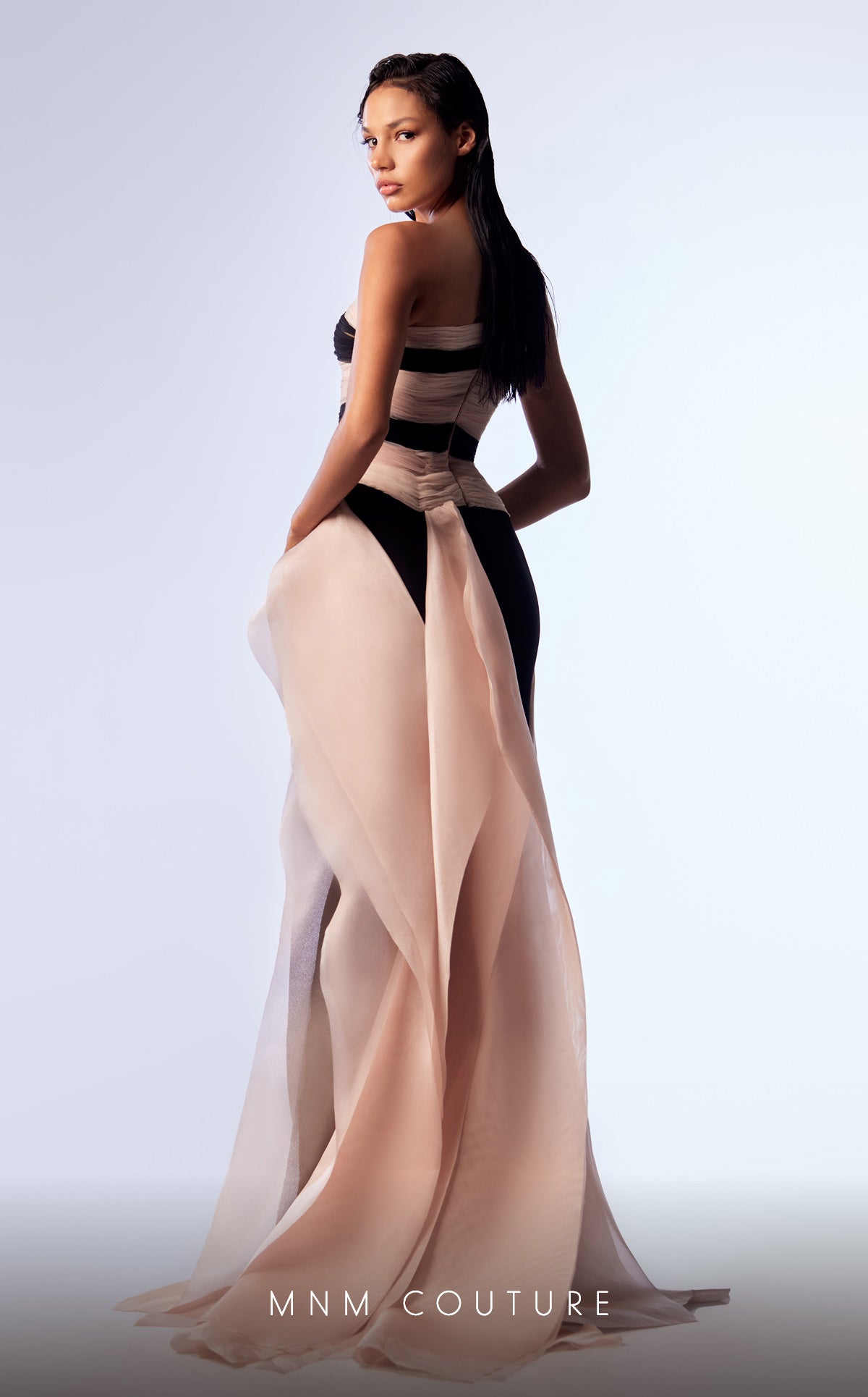 Prom Dresses Formal Pleated Long Prom Evening Dress MNM Couture G1734 Black/Beige
