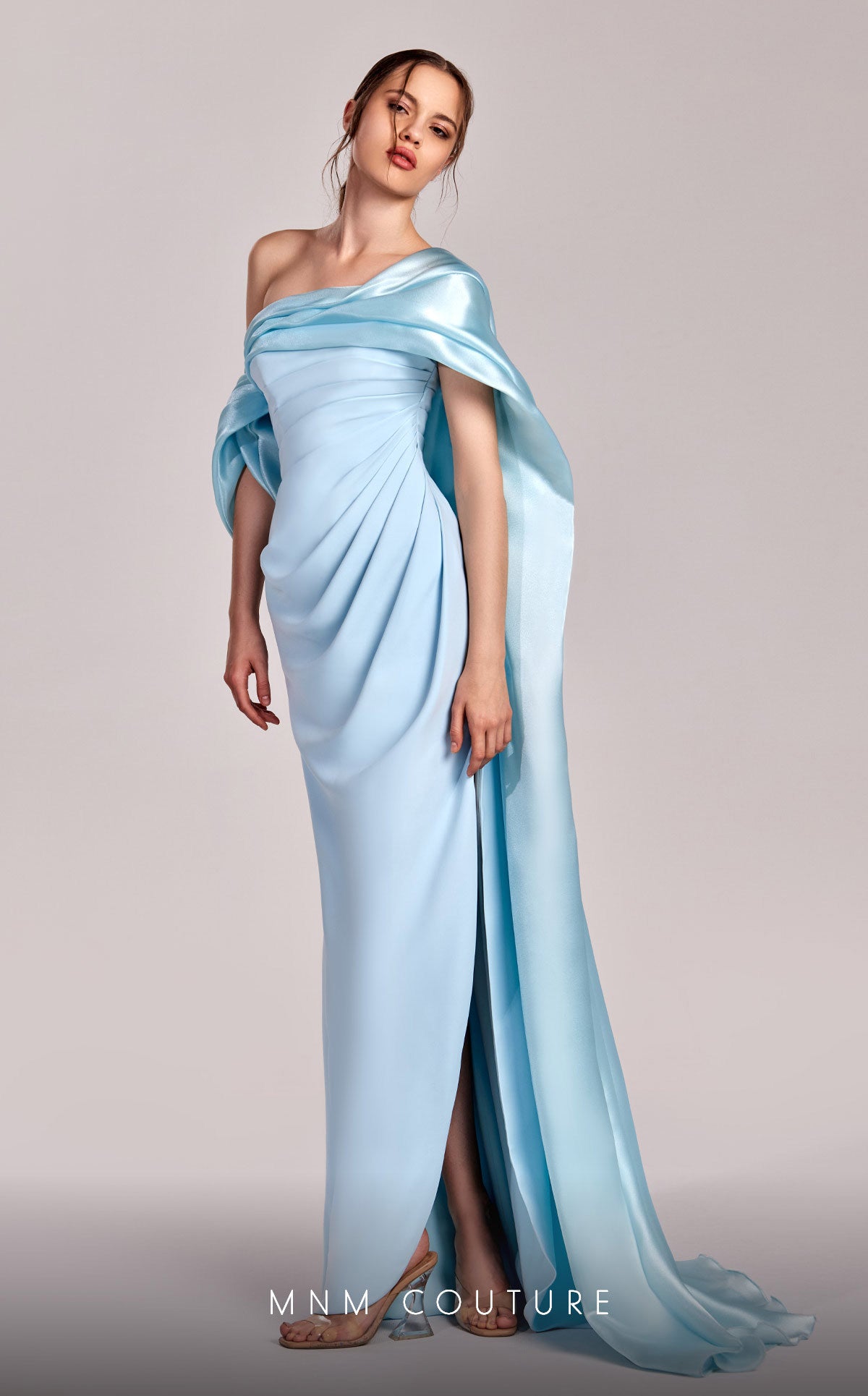 MNM Couture G1804 Pleated Long Formal Slit Evening Dress