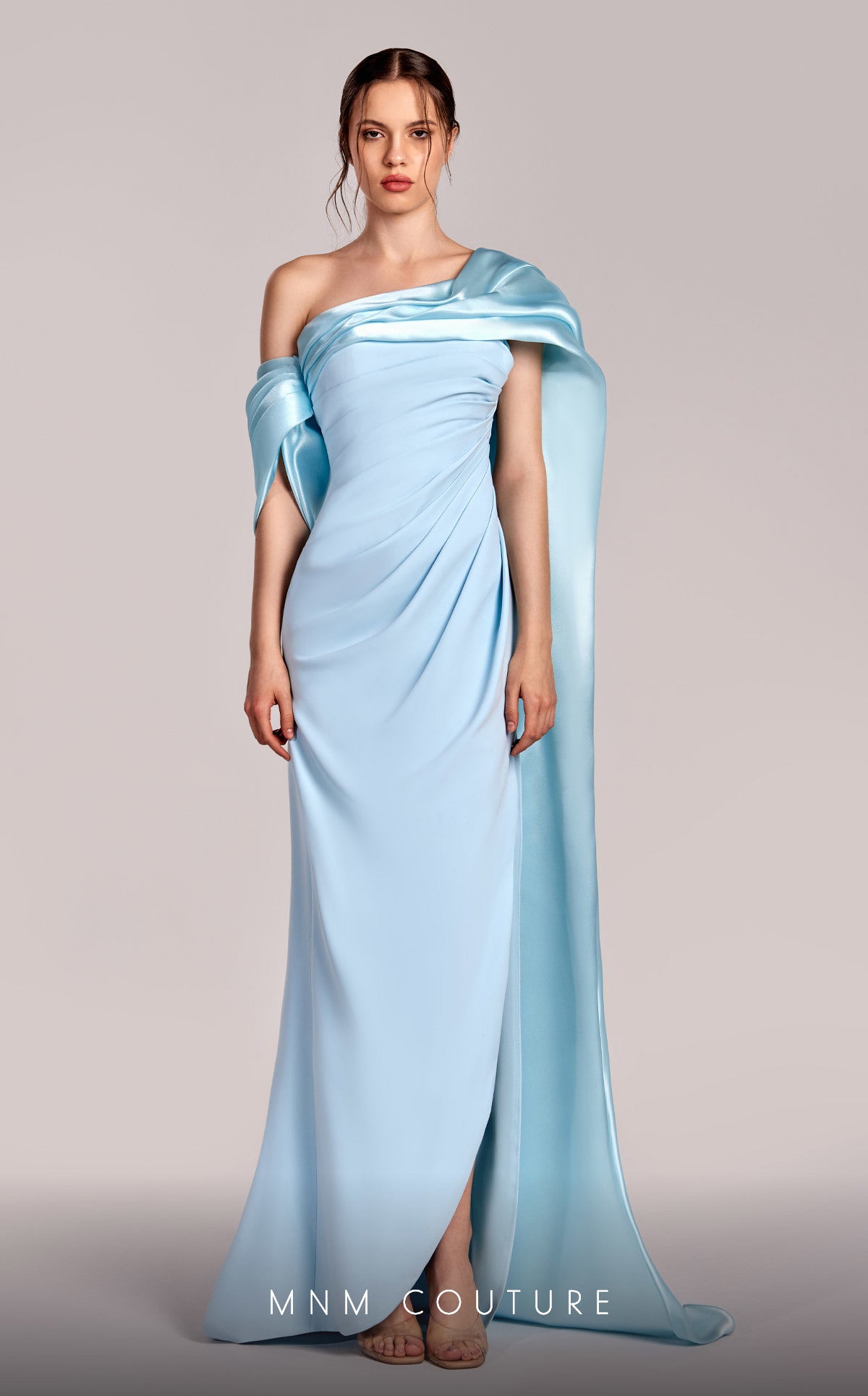 MNM Couture G1804 Pleated Long Formal Slit Evening Dress
